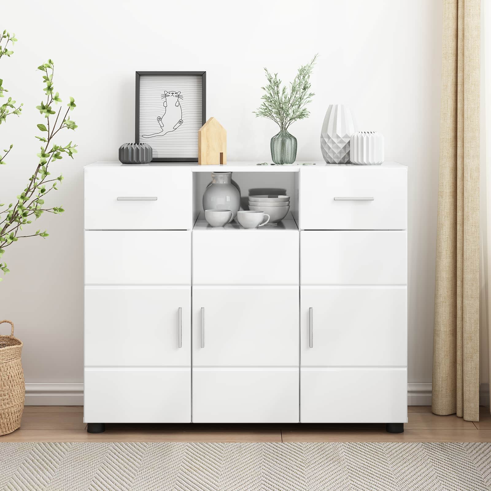 Drveni ormar s ladicama Visoki sjaj bijela 88,5 x 30,5 x 73 cm