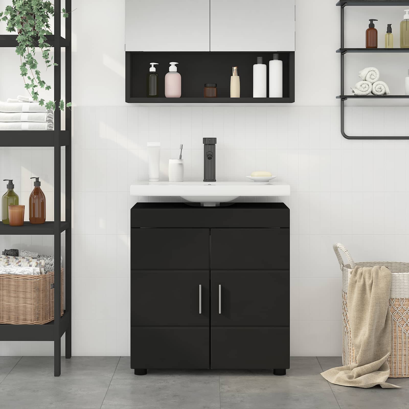 Set ormarića za kupaonicu s pohranom TULUM Crna 60 x 34 x 63 cm