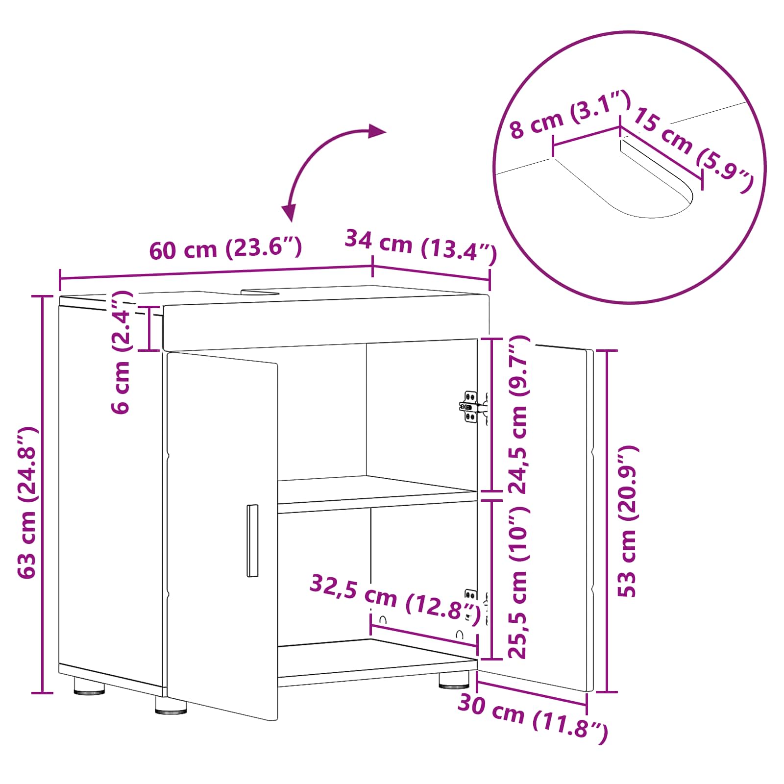 Set ormarića za kupaonicu TULUM Staro drvo 60 x 34 x 63 cm