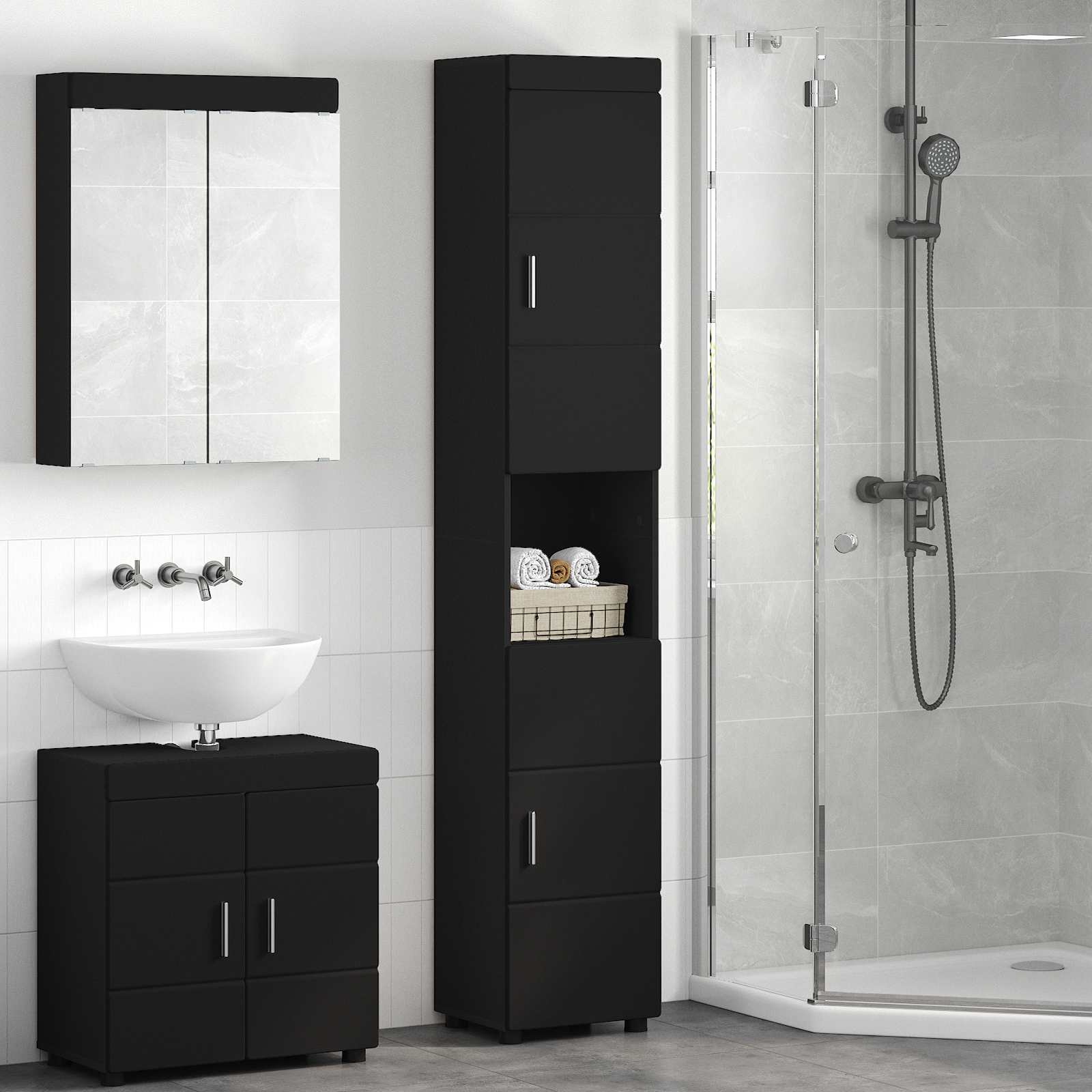 Set ormarića za kupaonicu TULUM Crna 37 x 31,5 x 203 cm