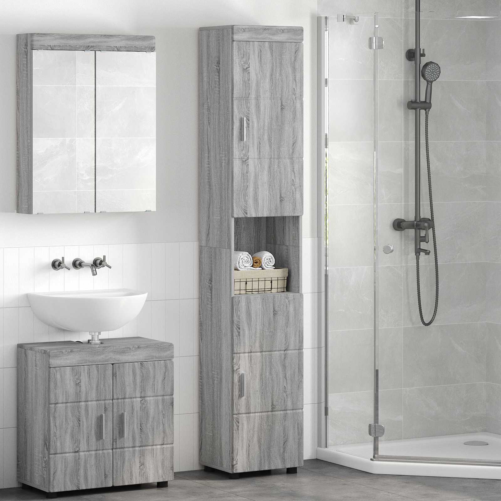 Set ormarića za kupaonicu TULUM Siva Sonoma 37 x 31,5 x 203 cm