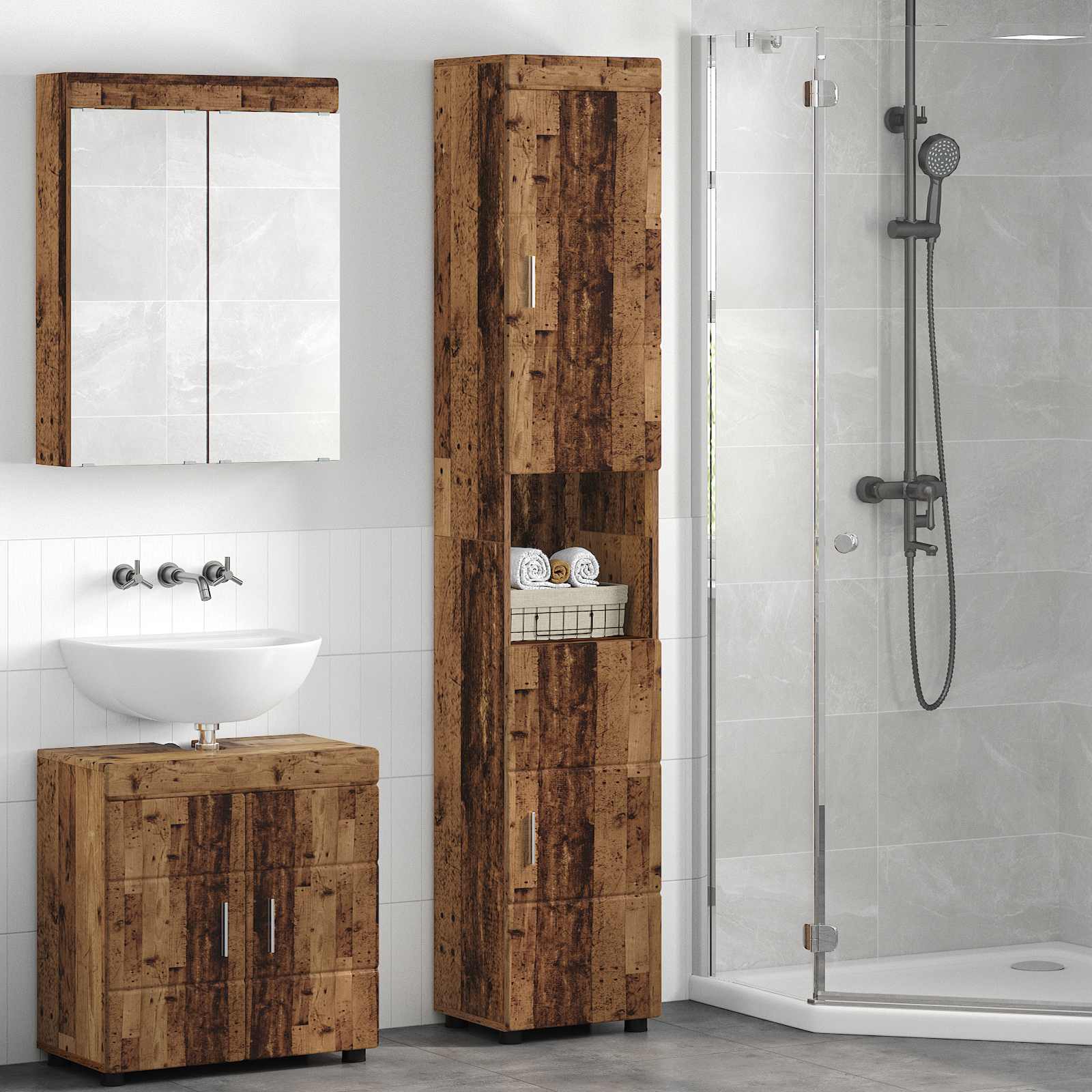 Set ormarića za kupaonicu TULUM Staro drvo 37 x 31,5 x 203 cm