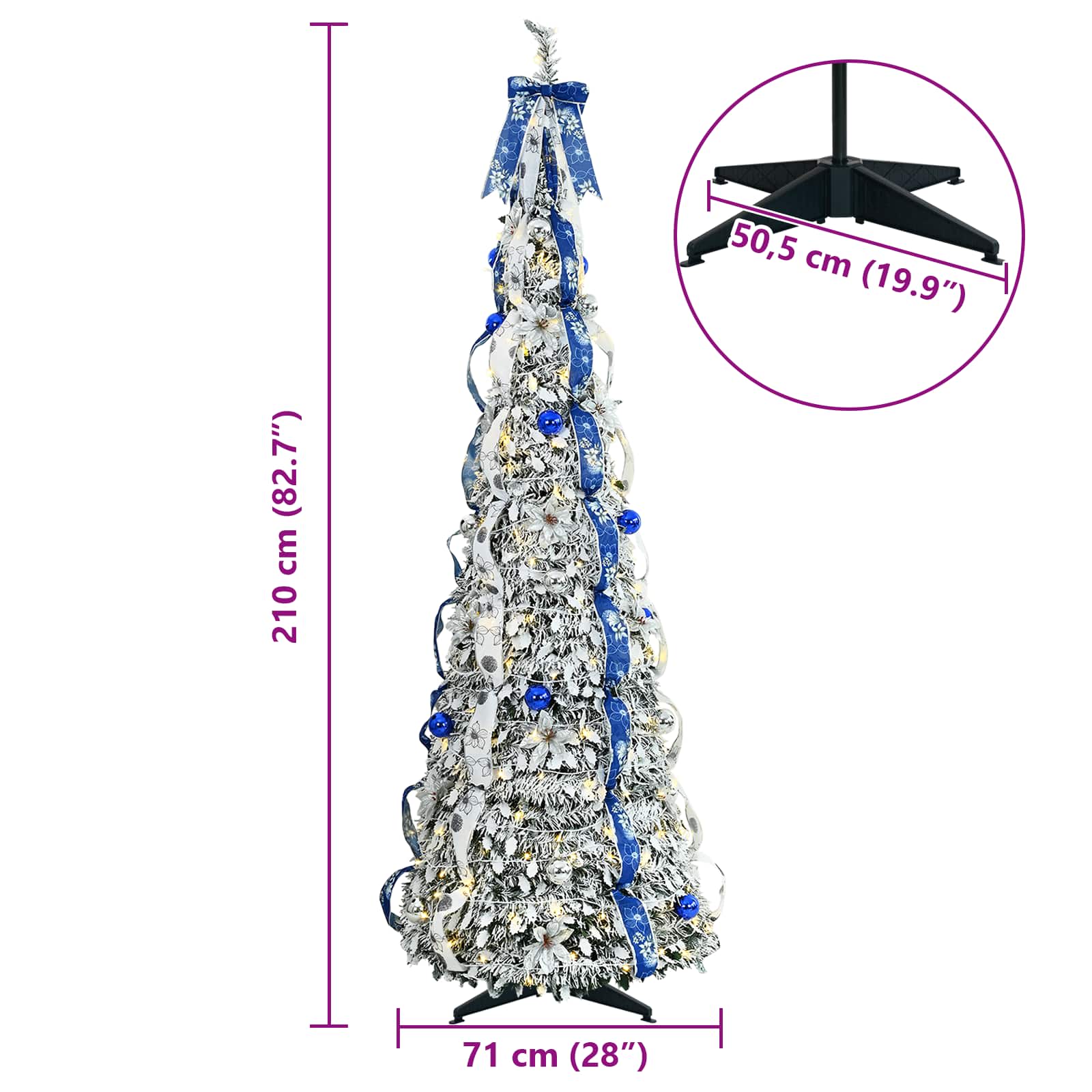 Umjetno božićno drvce s 200 LED svjetlima Bijelo 210 cm PVC