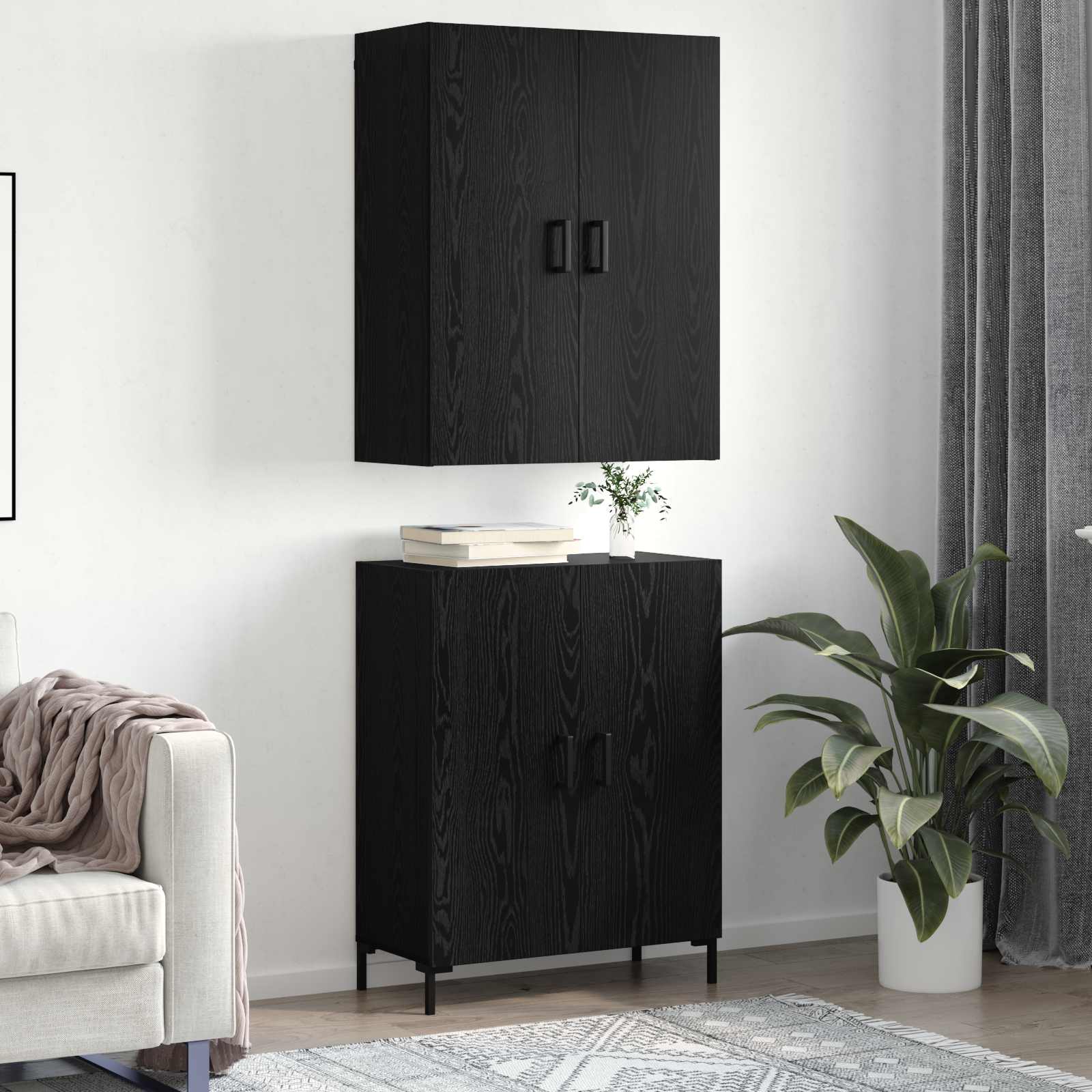 Highboard Zidne Crni hrast 69,5 x 34 x 180 cm Konstruirano drvo