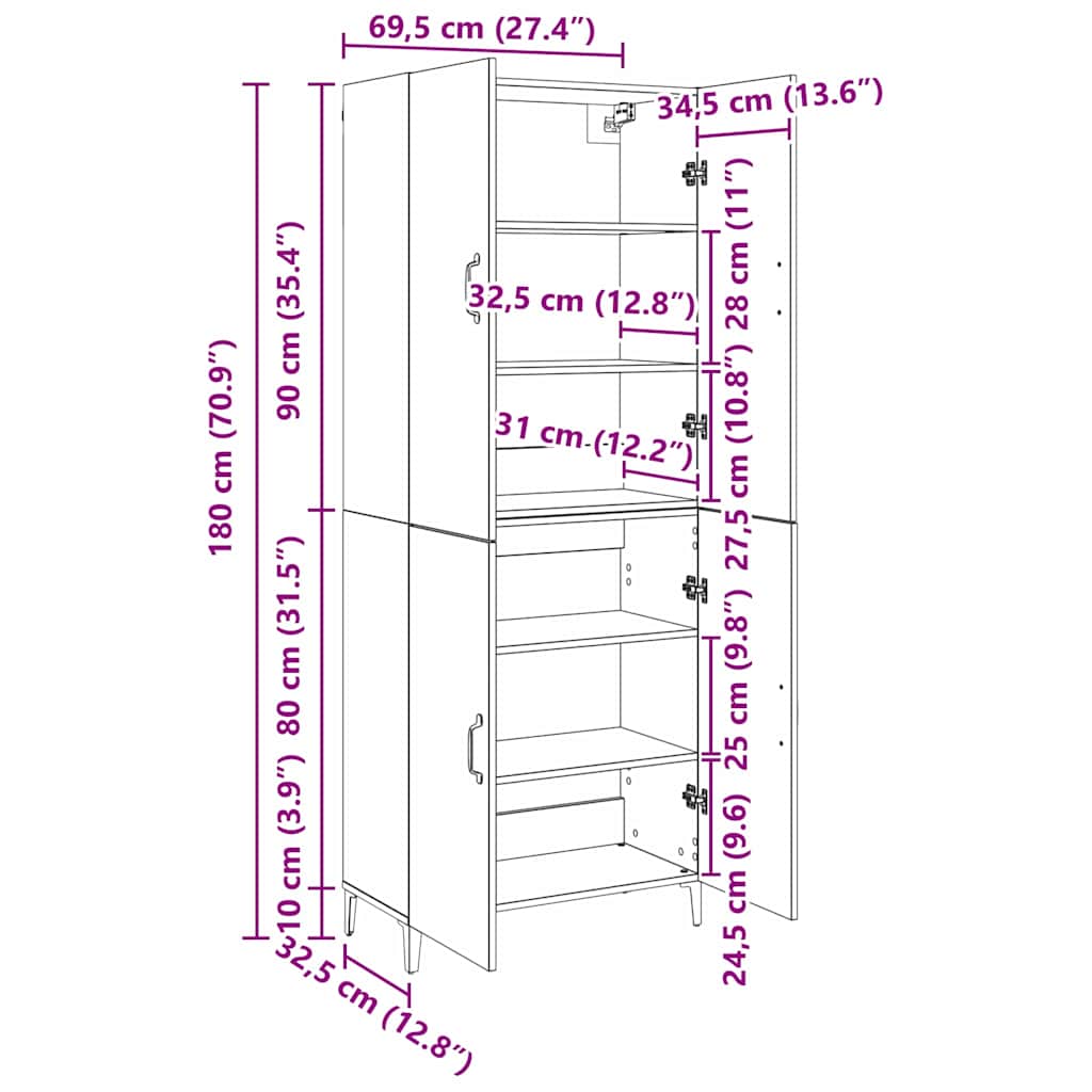 Highboard 2 pcs Umjetnički hrast Konstruirano drvo