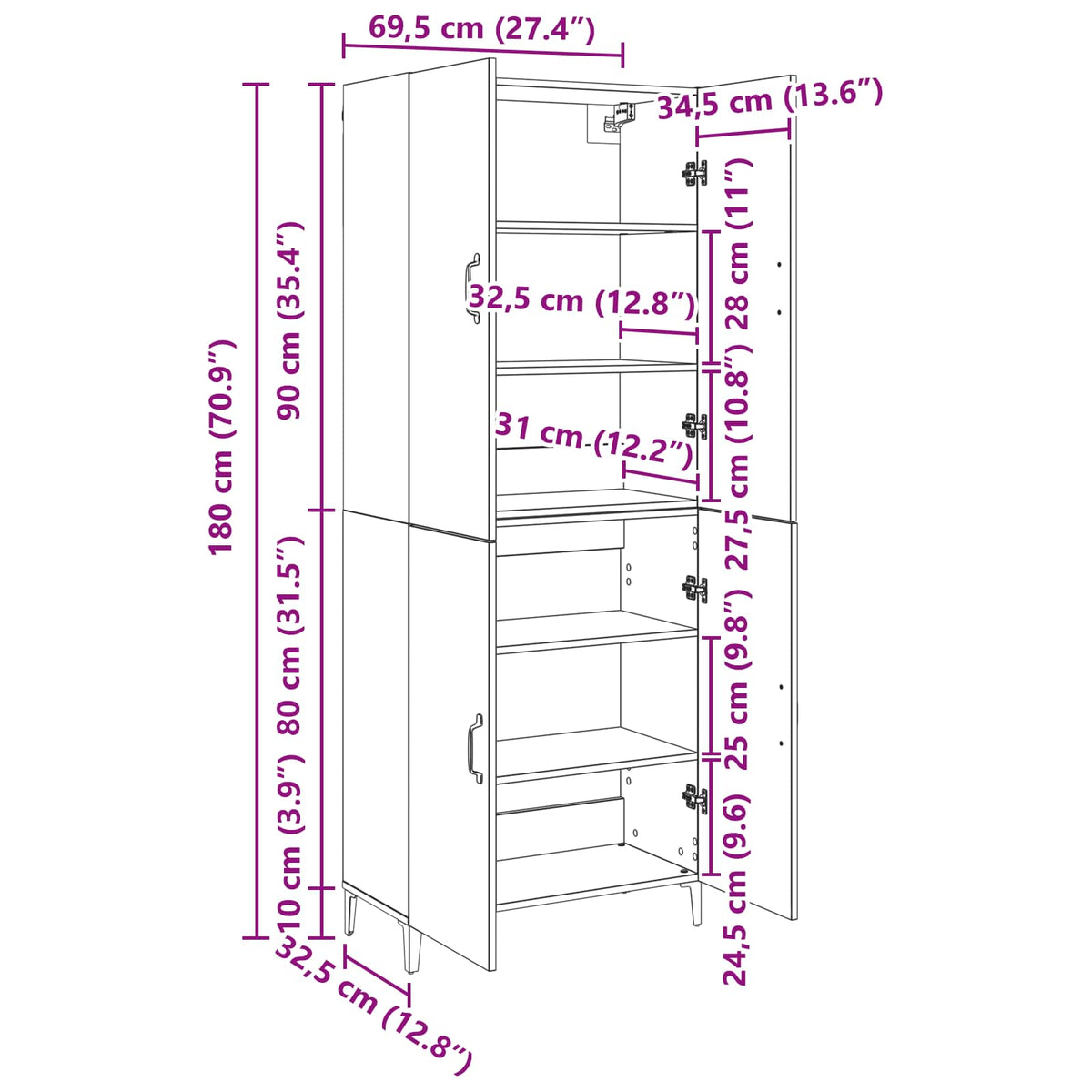Highboard 2 pcs Umjetnički hrast Konstruirano drvo