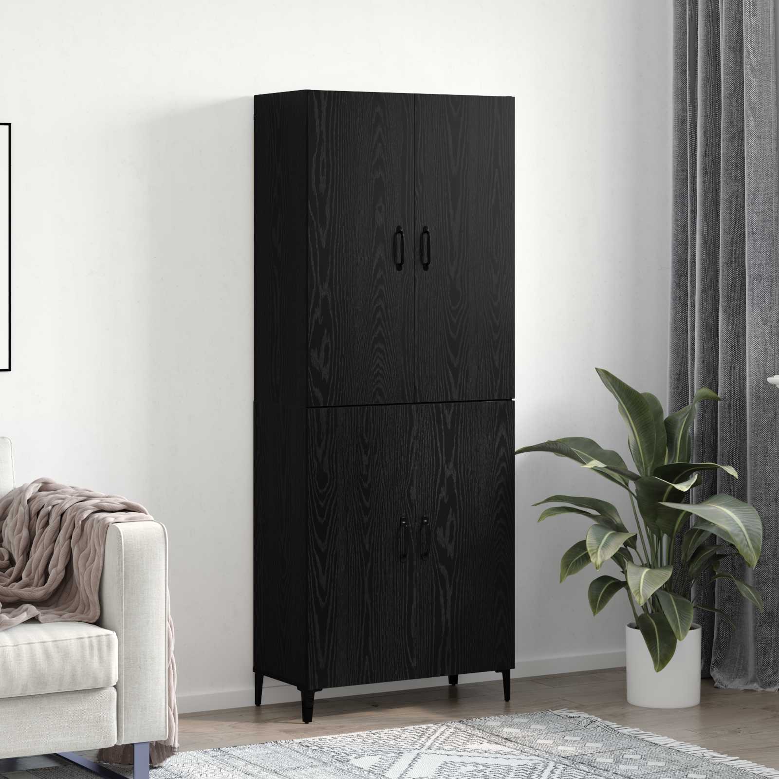 Highboard 2 pcs Crni hrast Konstruirano drvo