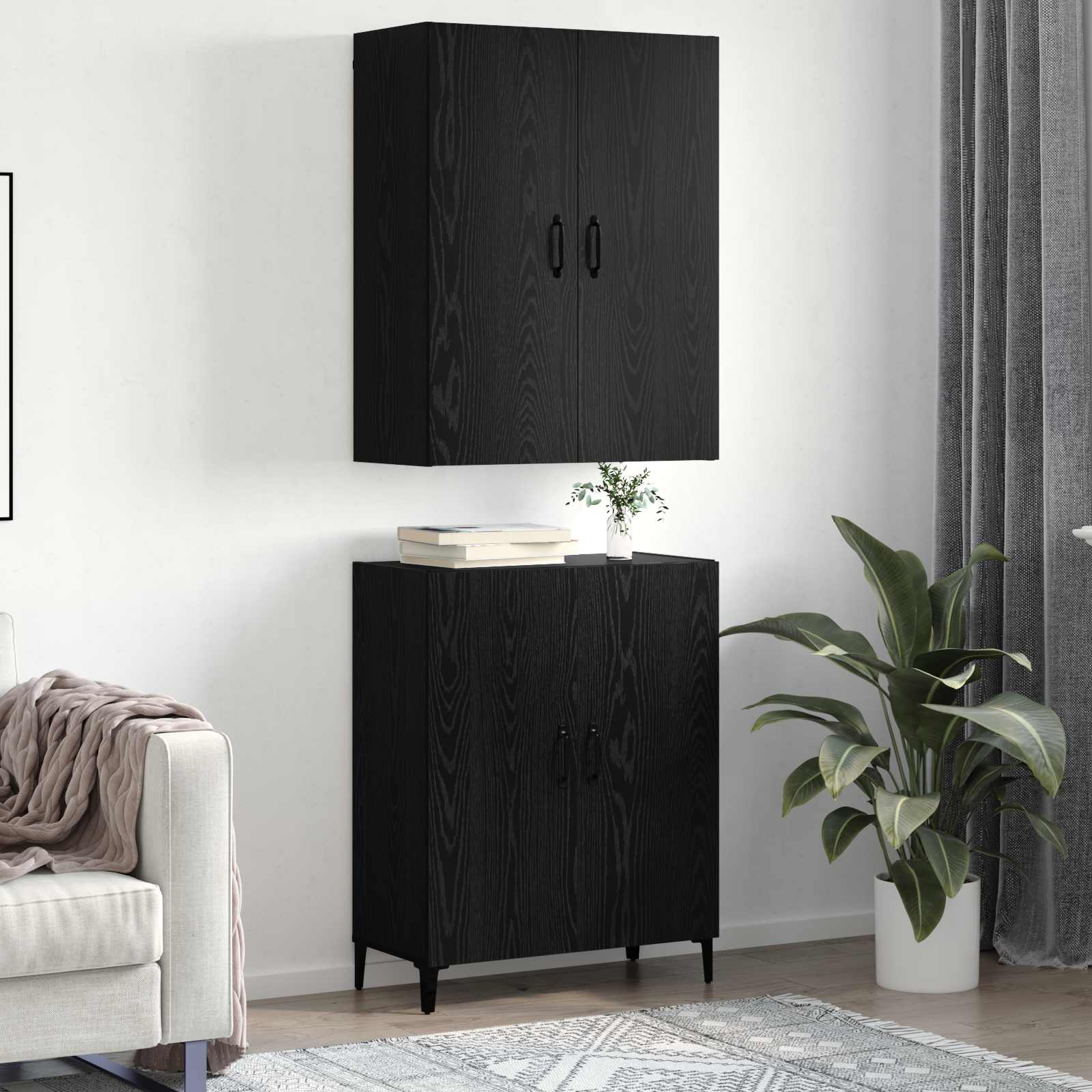 Highboard 2 pcs Crni hrast Konstruirano drvo