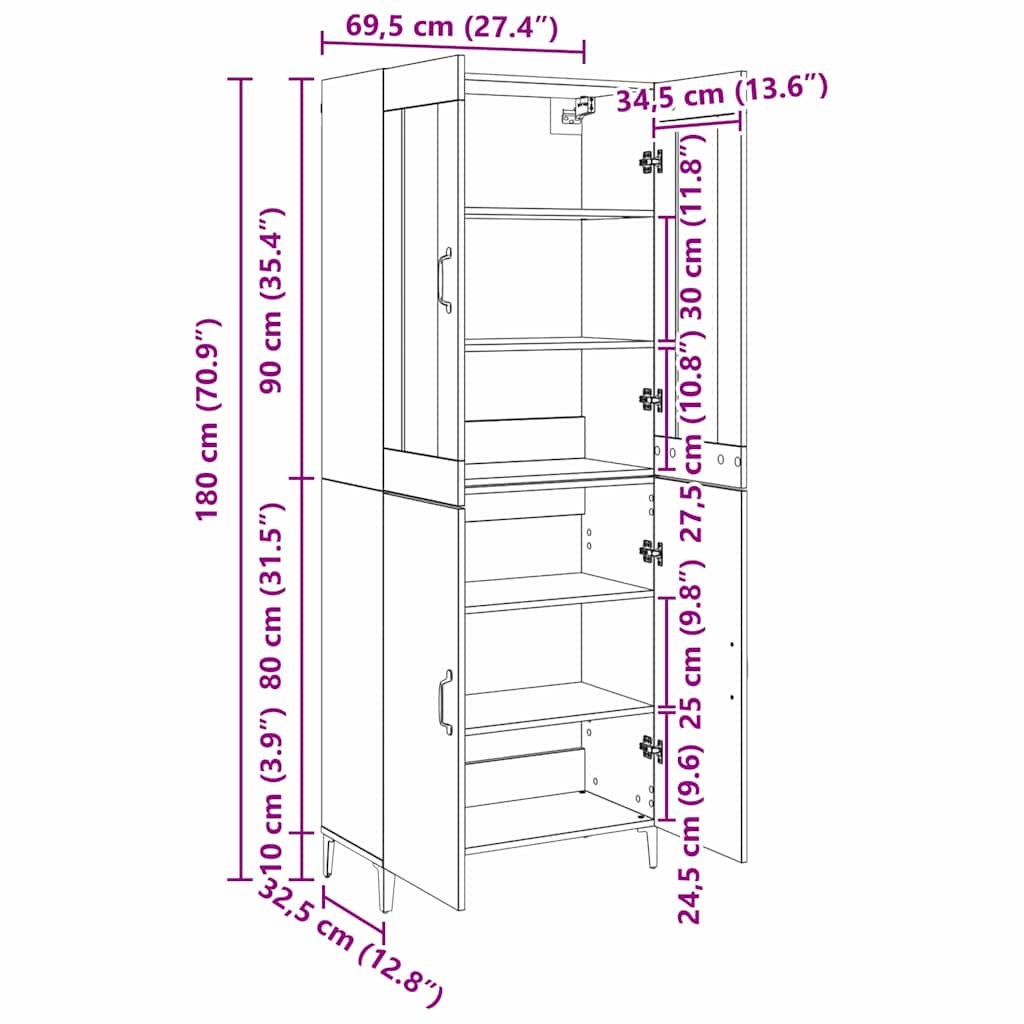 Highboard 2 pcs Umjetnički hrast Konstruirano drvo