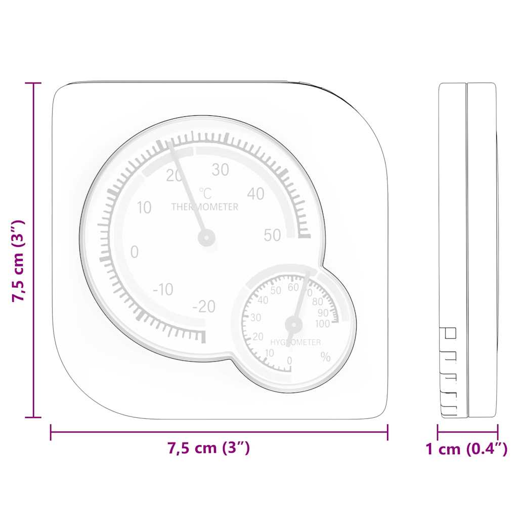 Termo higrometar Bijelo 7,5 x 7,5 x 1,2 cm ABS