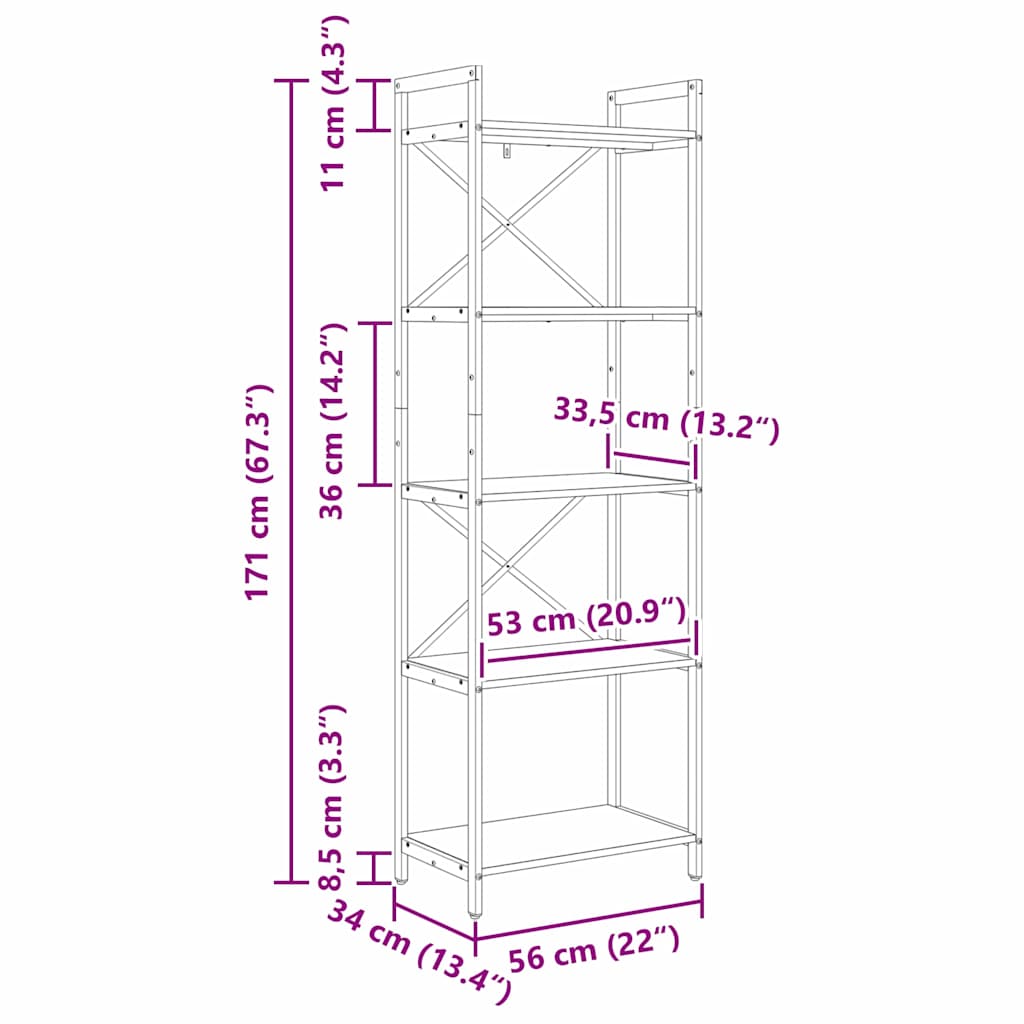 Polica Sonoma hrast 56 x 34 x 171 cm Konstruirano drvo