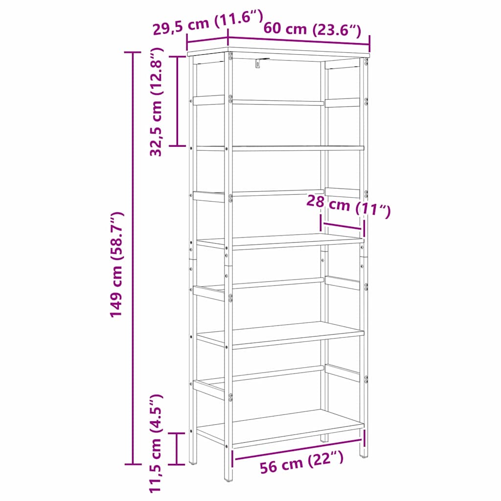 Polica Siva Sonoma 60 x 29,5 x 149 cm Konstruirano drvo
