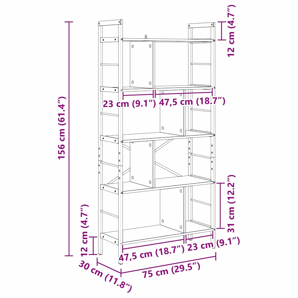 Polica Siva Sonoma 75 x 30 x 156 cm Konstruirano drvo