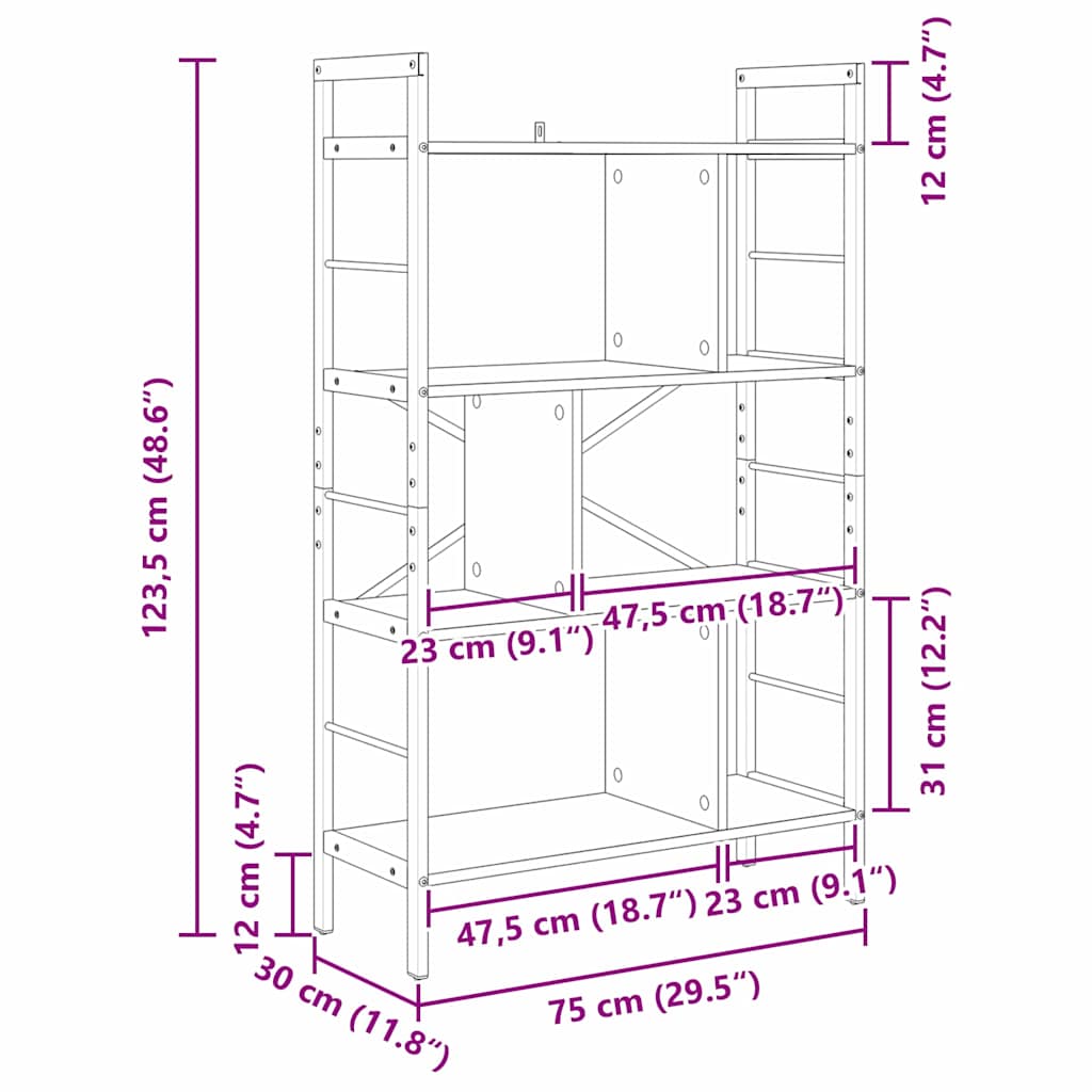 Polica Crni hrast 75 x 30 x 123,5 cm Konstruirano drvo