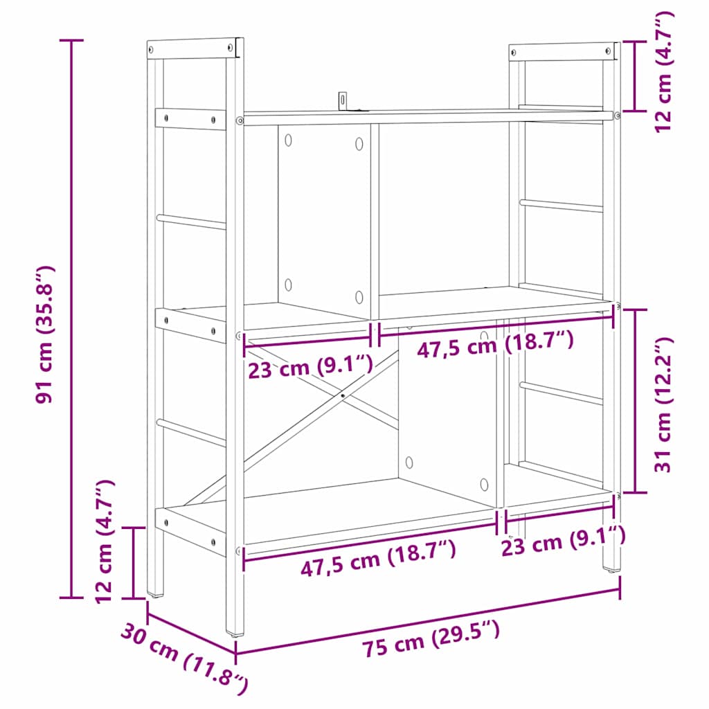 Polica Crni hrast 75 x 30 x 91 cm Konstruirano drvo