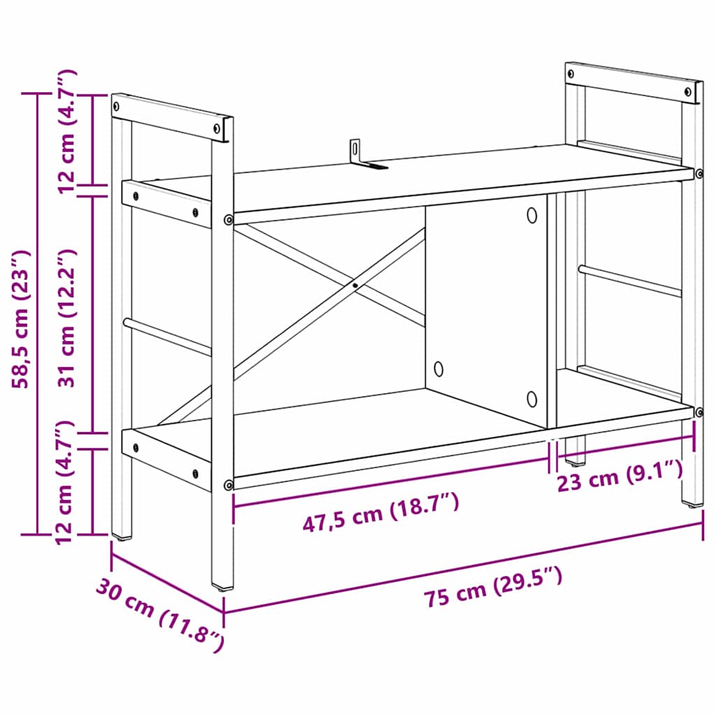 Polica Crni hrast 75 x 30 x 58,5 cm Konstruirano drvo