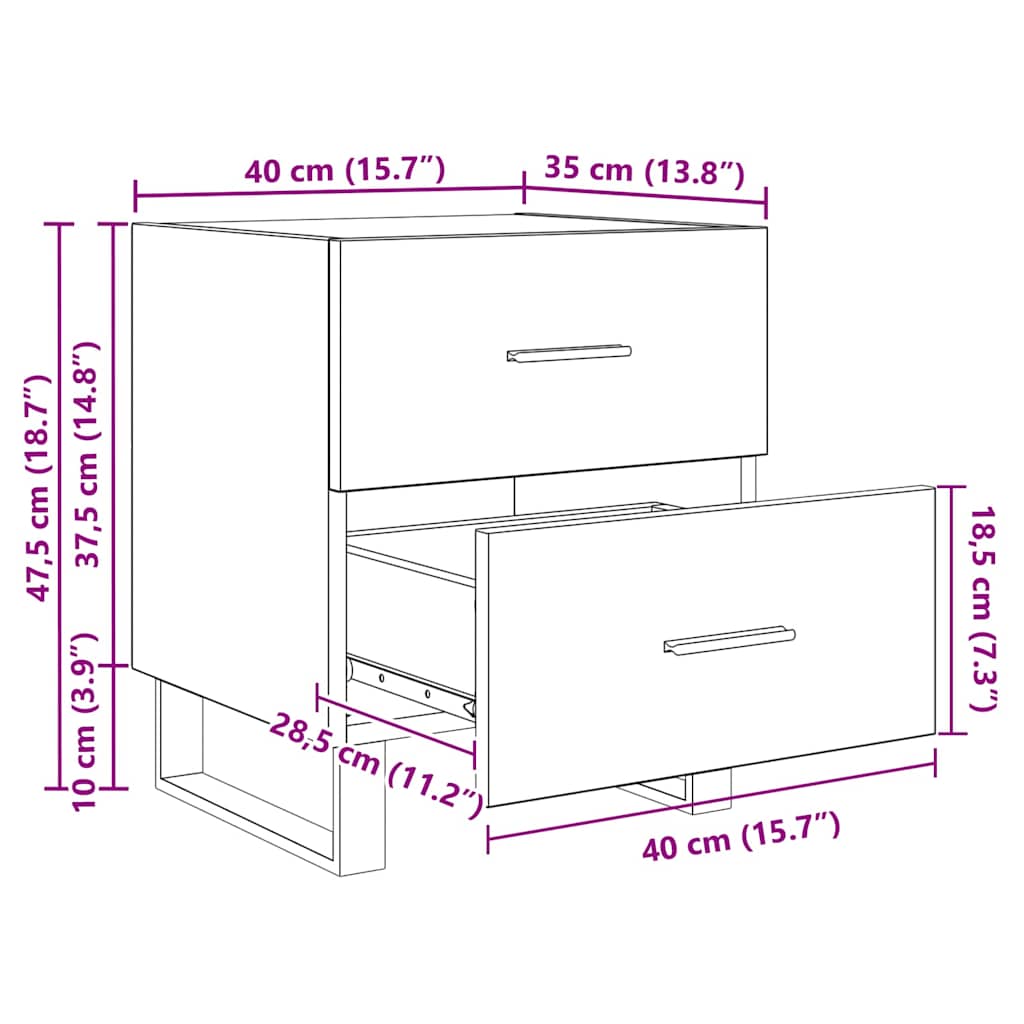 Noćni ormar 2 pcs Stari drvo i crna 40 x 35 x 47,5 cm