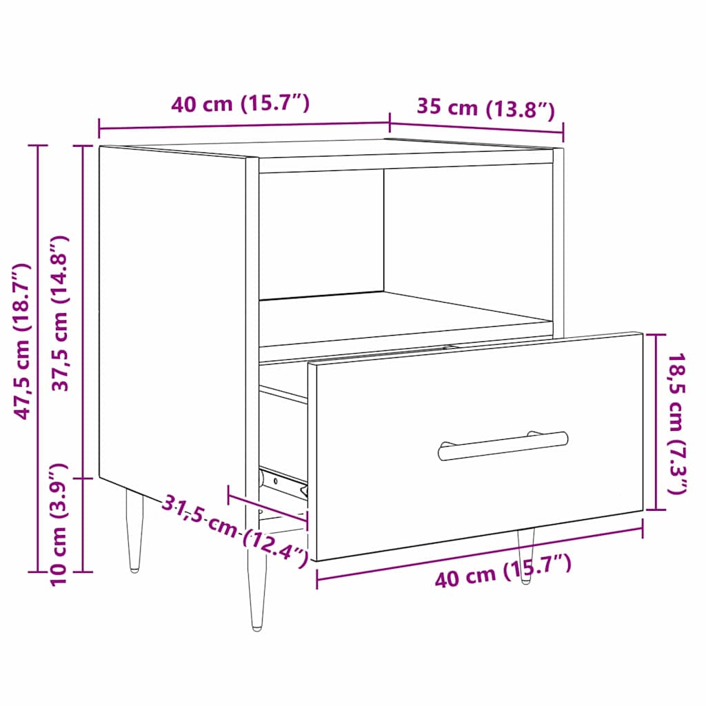 Noćni ormarić s ladicama 2 pcs Staro drvo 40 x 35 x 47,5 cm