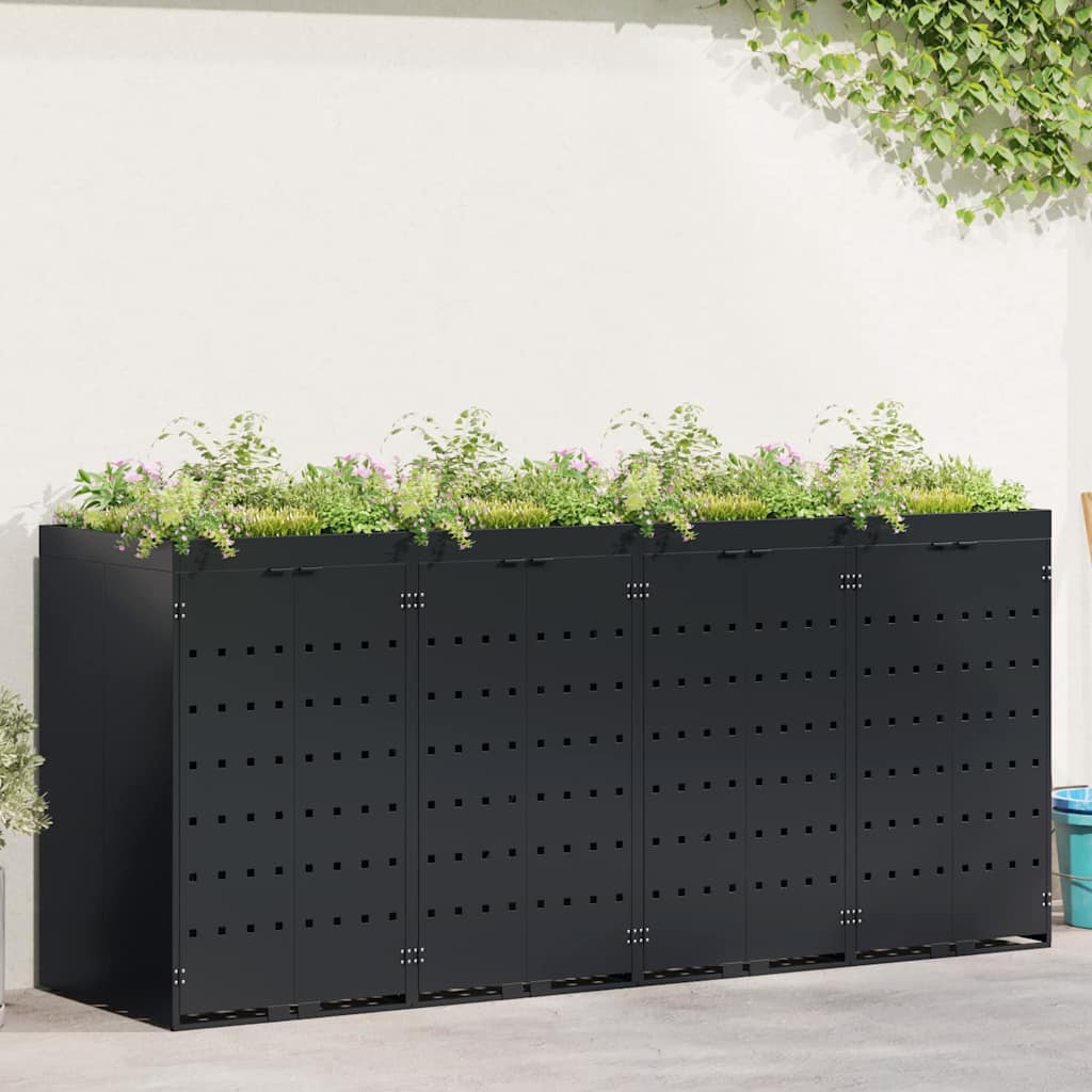 Skladištenje kanti za 4 kante Crna 272 x 77,5 x 121,5 cm