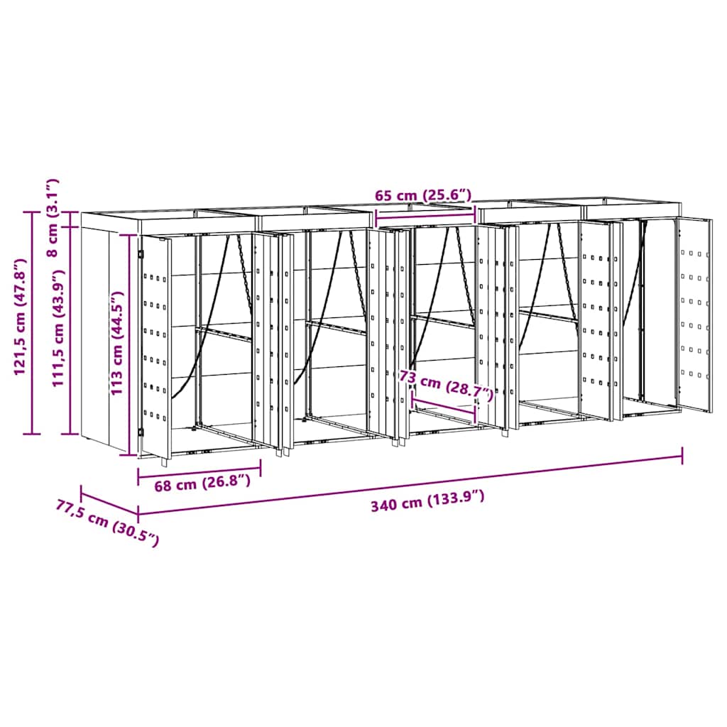 Skladištenje kanti za 5 kanti Crna 340 x 77,5 x 121,5 cm