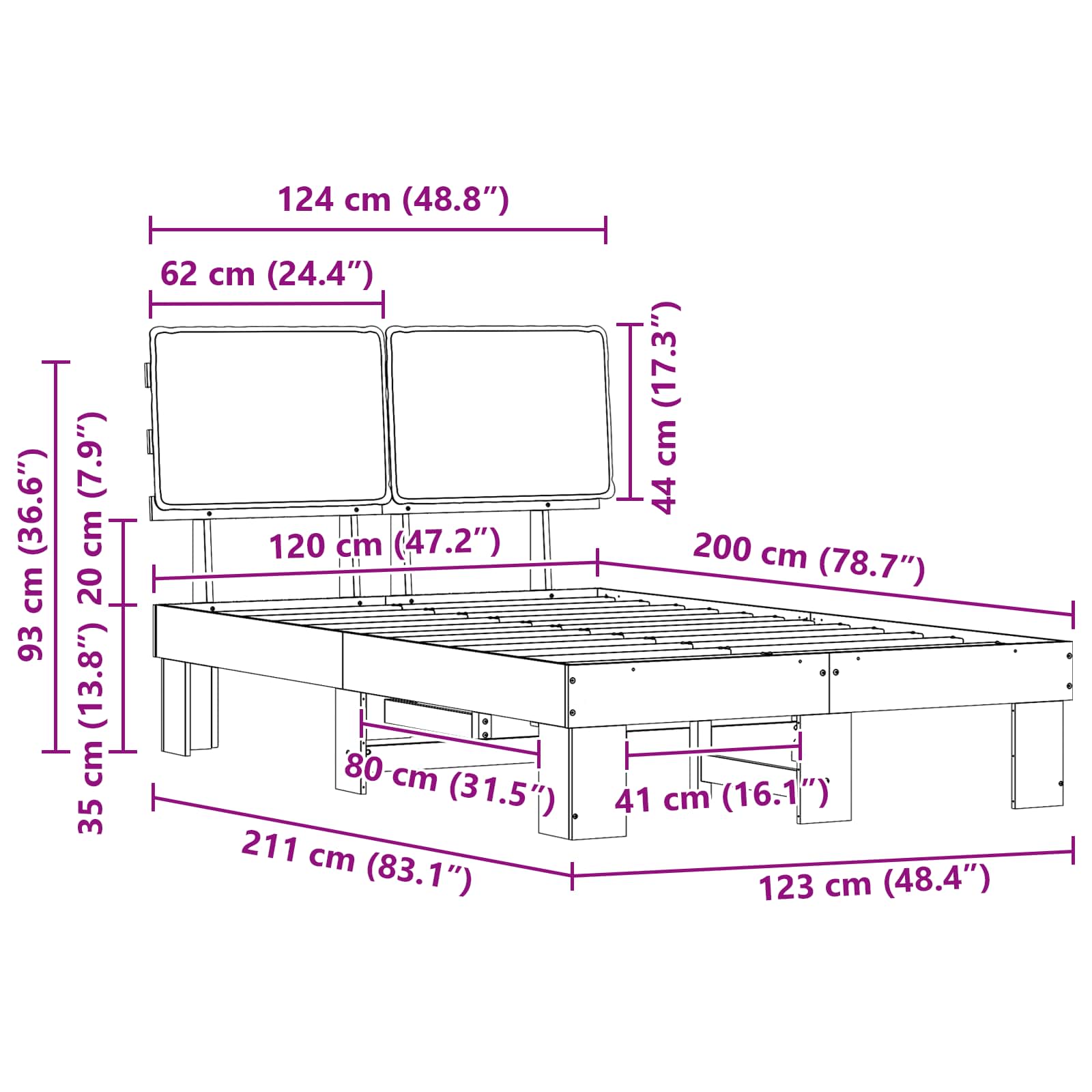 Krevetni okvir s tapiciranim uzglavljem Crna 120 x 200 cm