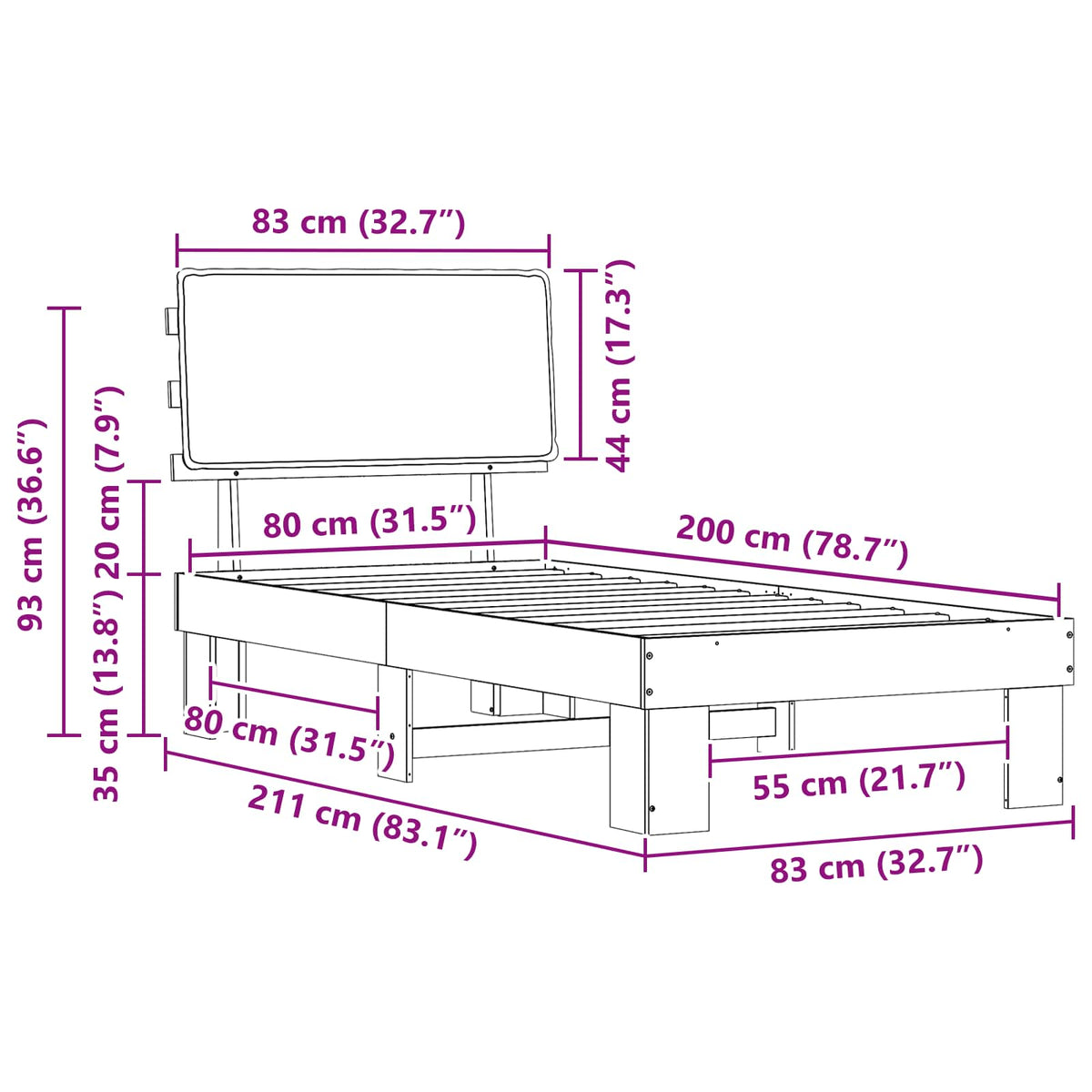 Krevetni okvir s tapiciranim uzglavljem Svijetlo siva Svjetlosiva 80 x 200 cm