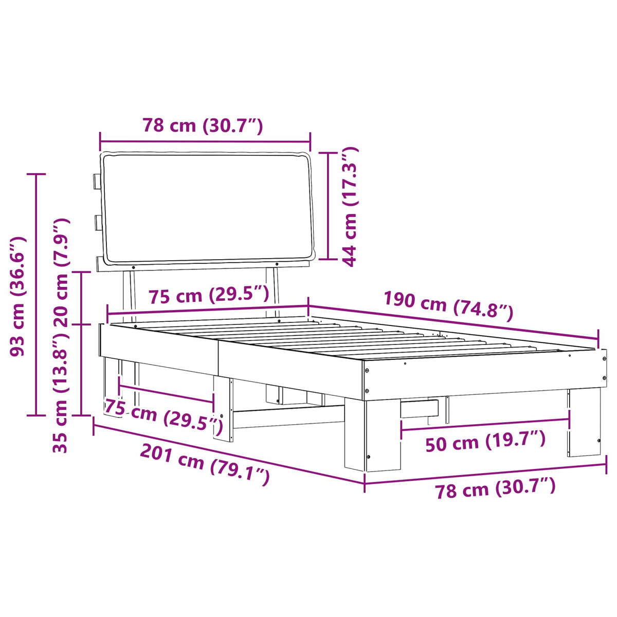 Krevetni okvir s tapiciranim uzglavljem Svijetlo siva Svjetlosiva 75 x 190 cm