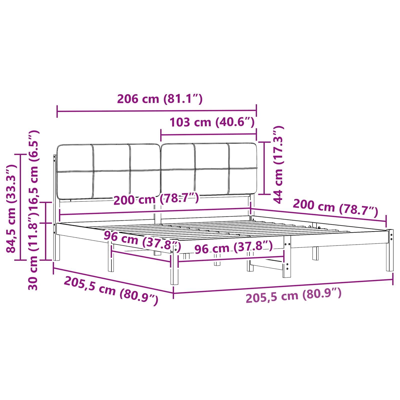 Krevetni okvir s tapiciranim uzglavljem Crna 120 x 200 cm