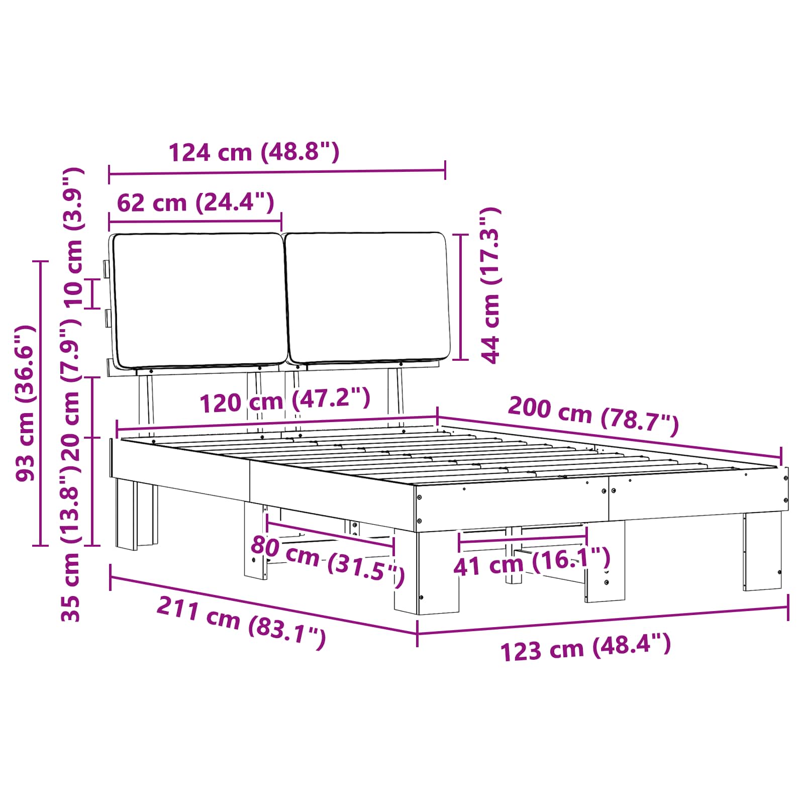 Krevetni okvir s tapiciranim uzglavljem Crna 120 x 200 cm