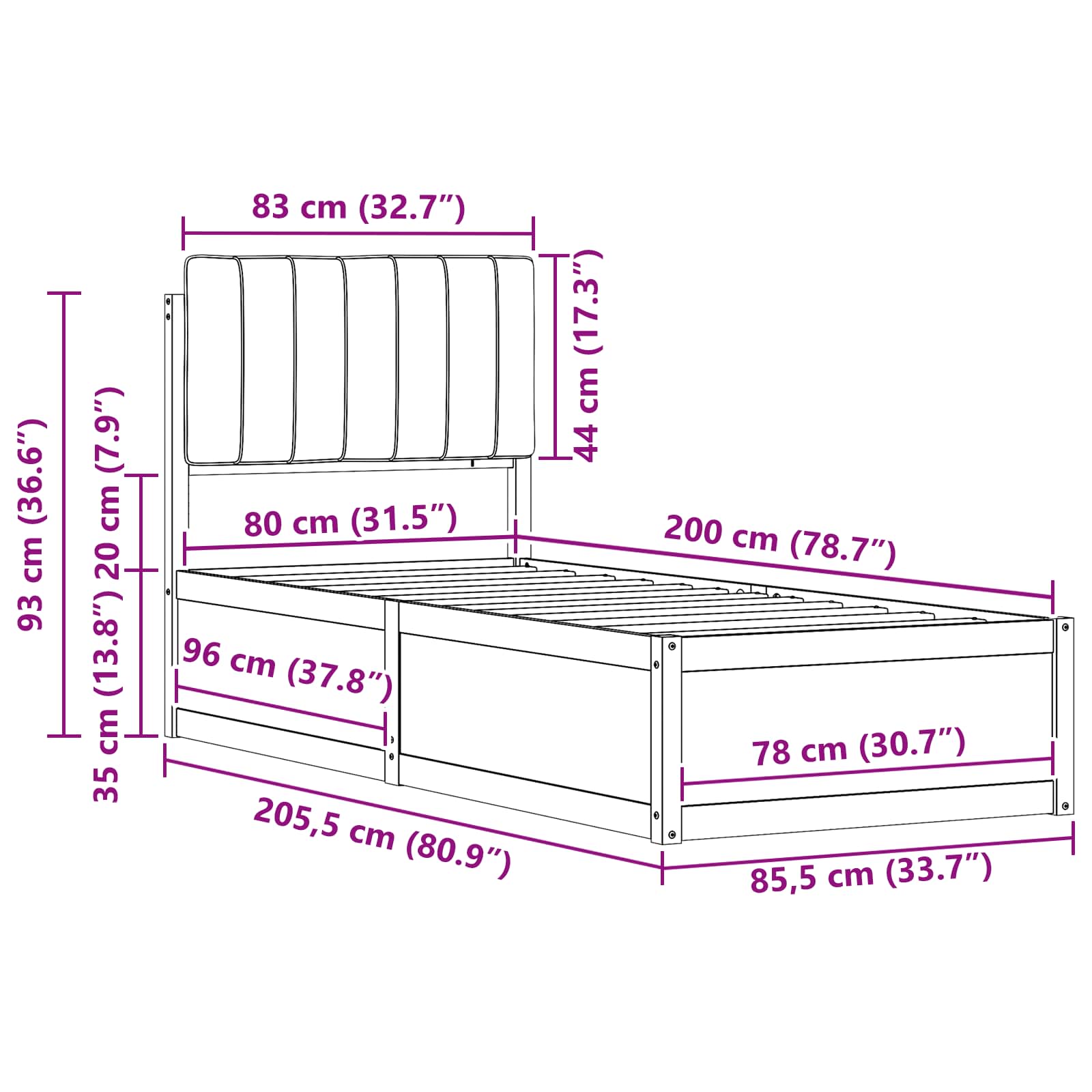 Krevetni okvir s tapiciranim uzglavljem Tamno siva 80 x 200 cm