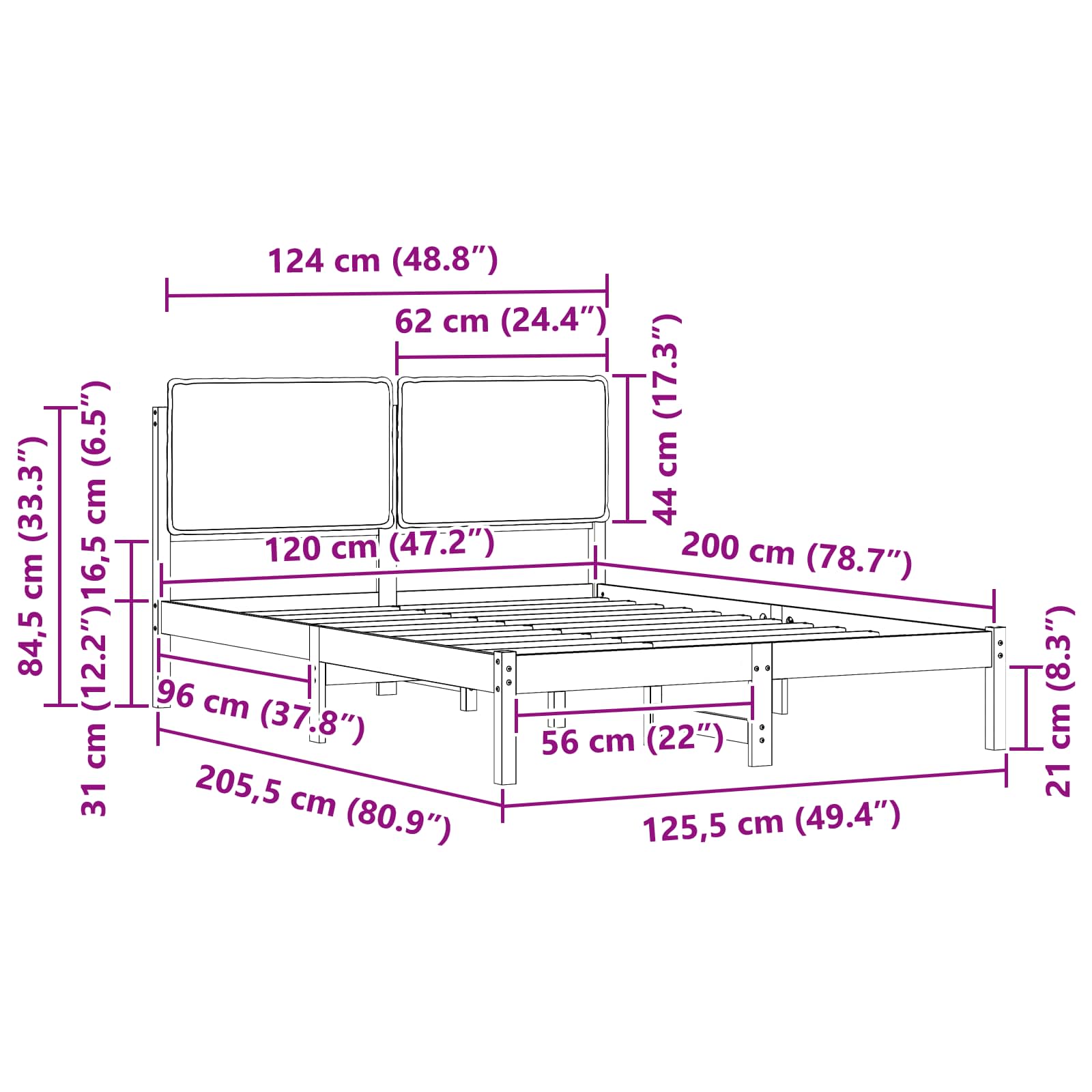 Krevetni okvir s tapiciranim uzglavljem Crna 120 x 200 cm