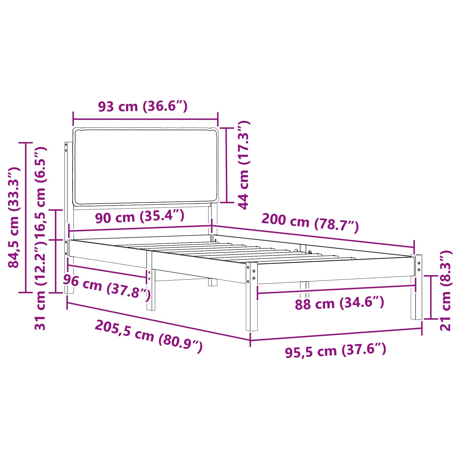 Krevetni okvir s tapiciranim uzglavljem Sivo-smeđa 90 x 200 cm