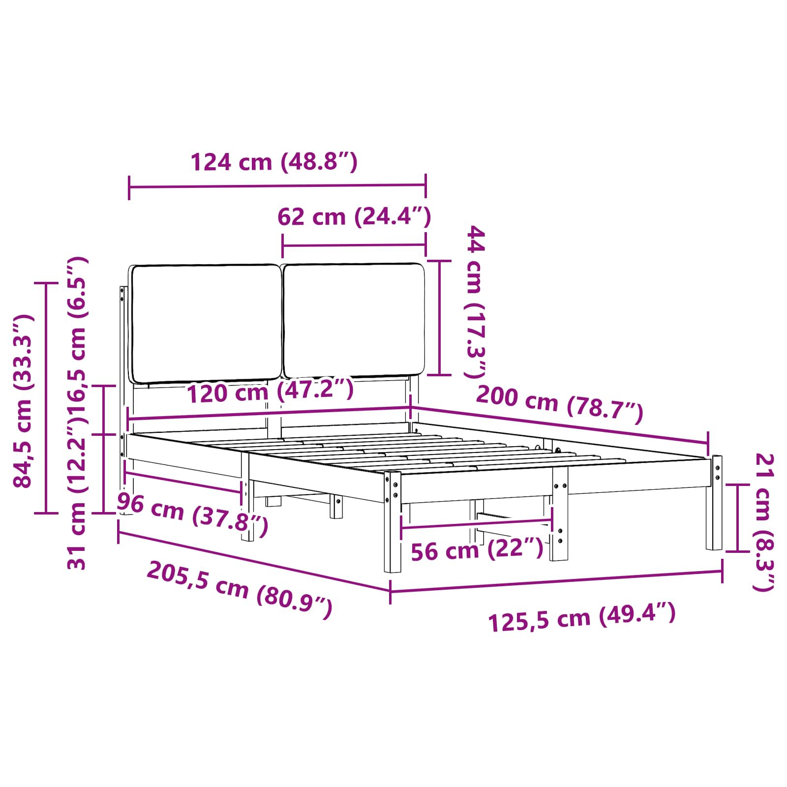 Krevetni okvir s tapiciranim uzglavljem Crna 120 x 200 cm