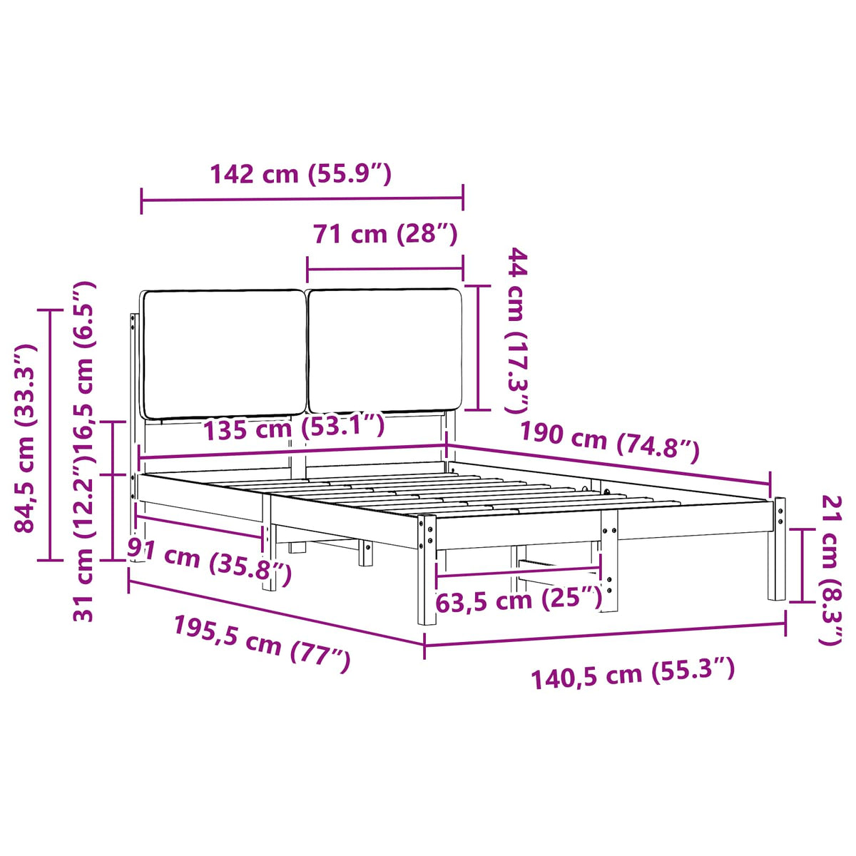 Krevetni okvir s tapiciranim uzglavljem Svijetlo siva Svjetlosiva 195.5 x 140.5 x 84.5 cm