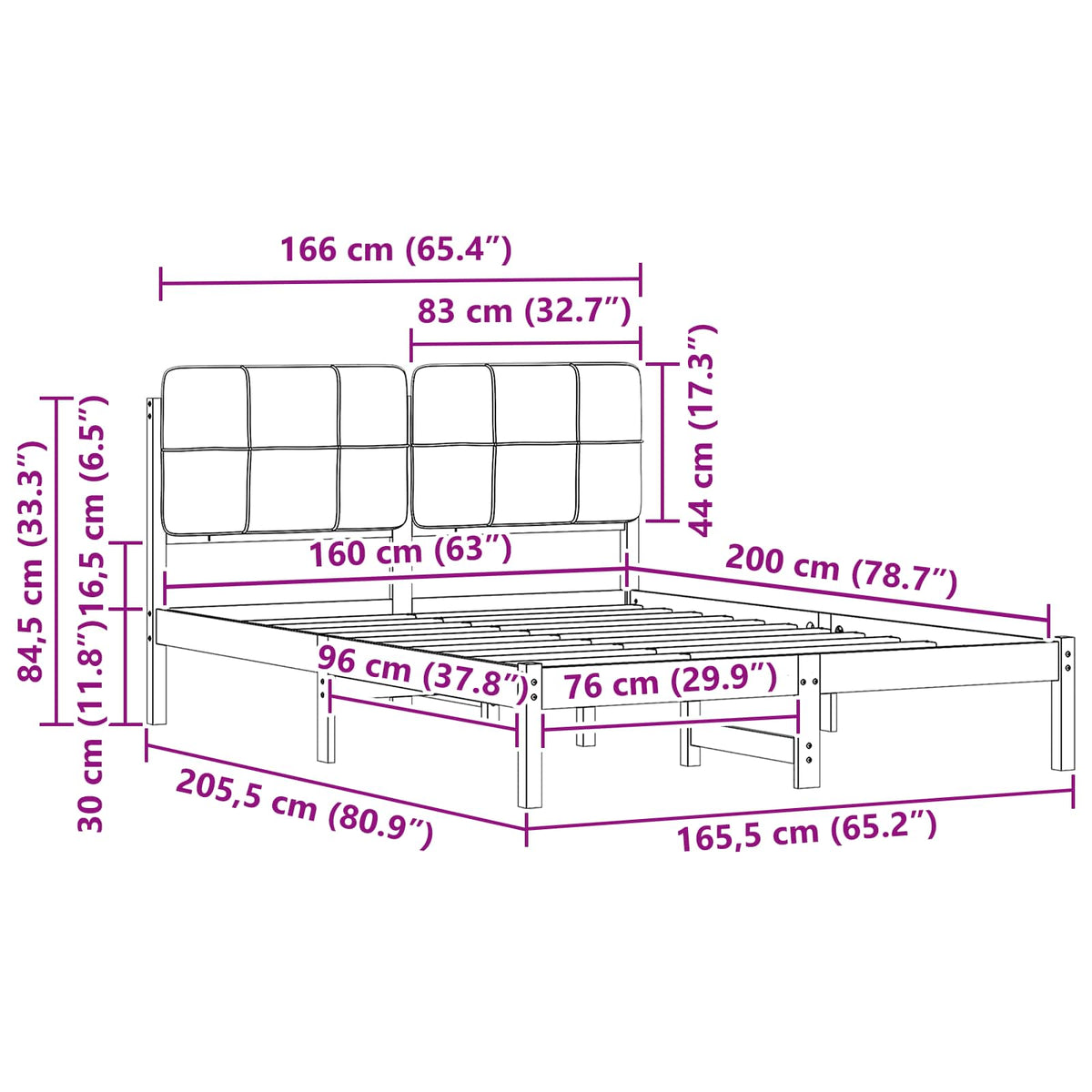 Krevetni okvir s tapiciranim uzglavljem Tamno siva 160 x 200 cm
