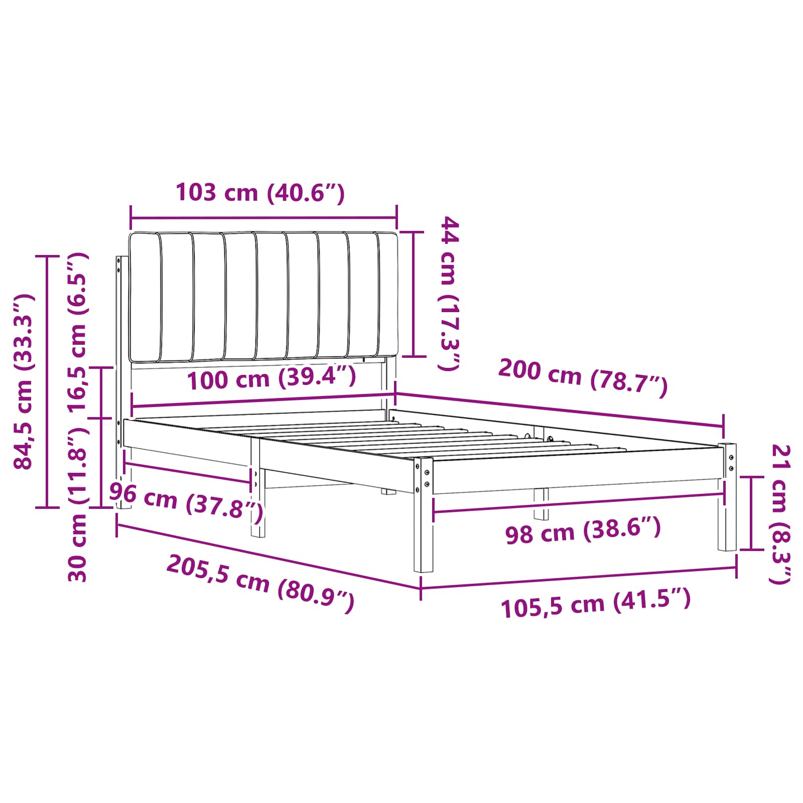 Krevetni okvir s tapiciranim uzglavljem Crna 100 x 200 cm