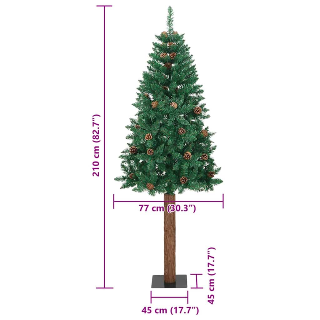 Mršavo božićno drvce Zelena 210 cm PVC i čvrsto drvo bora
