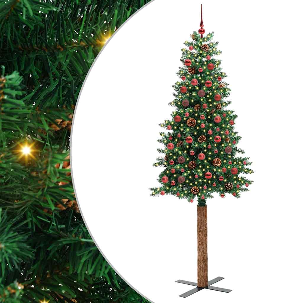 Mršavo božićno drvce Zelena 210 cm PVC i čvrsto drvo bora