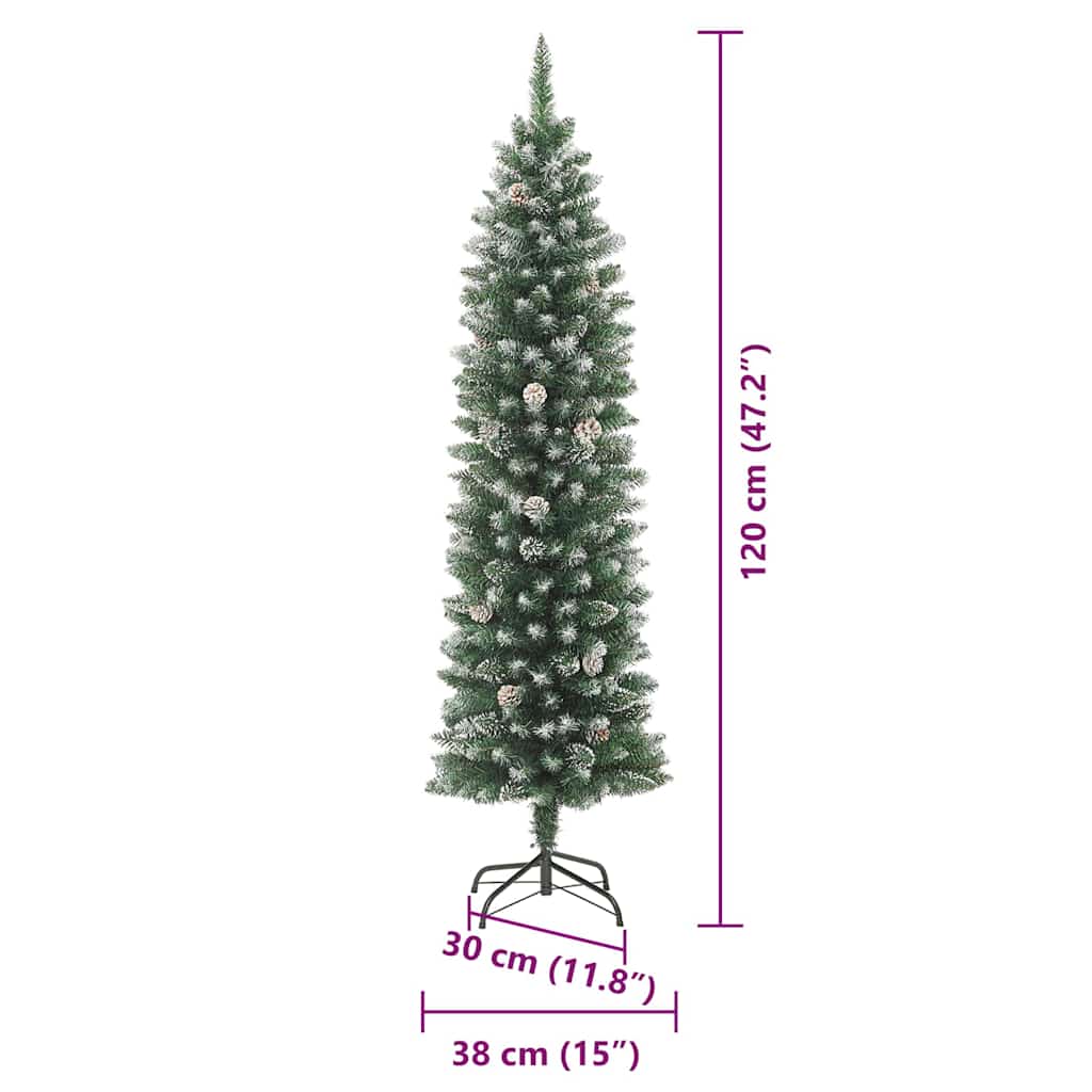 Umjetno vitko božićno drvce s stalakom Zelena i bijela 120 cm