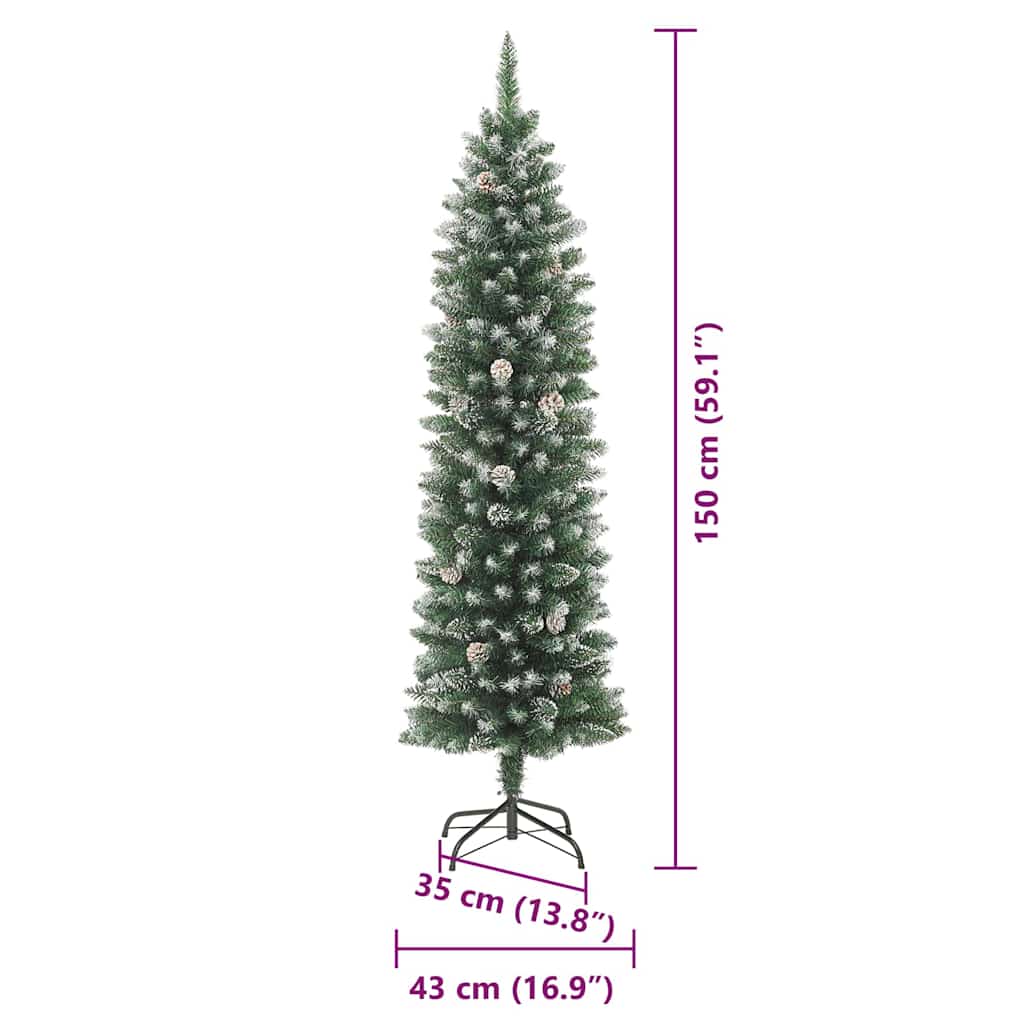 Umjetno vitko božićno drvce s stalakom Zelena i bijela 150 cm