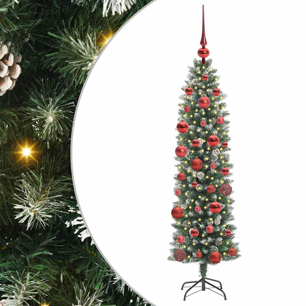 Umjetno vitko božićno drvce s stalakom Zelena i bijela 150 cm