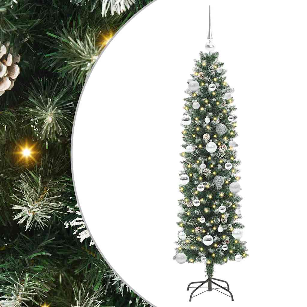Umjetno vitko božićno drvce Zelena i bijela 150 cm