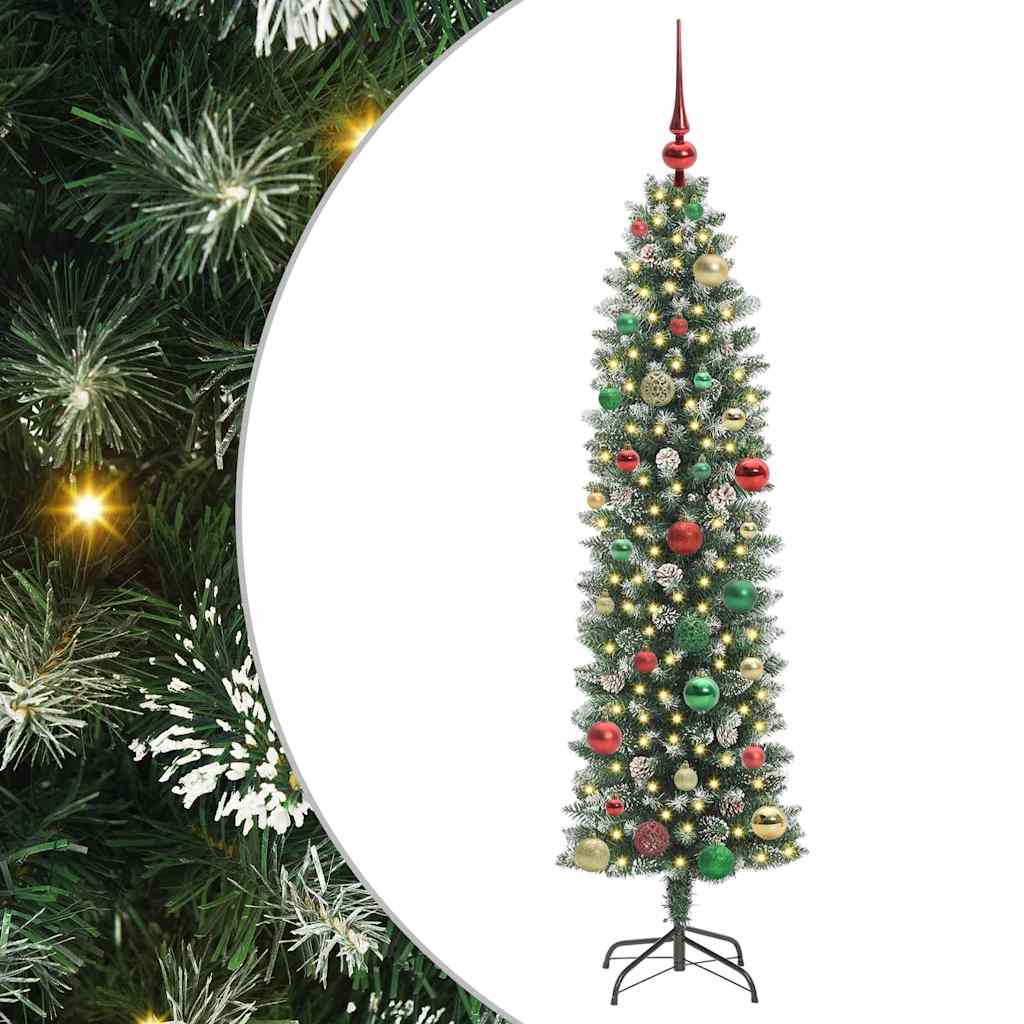 Umjetno vitko božićno drvce Zelena i bijela 150 cm