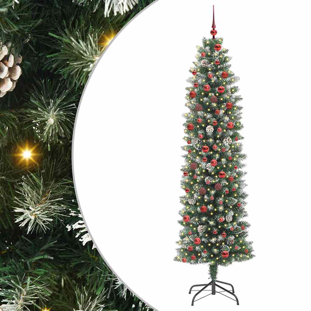 Umjetno vitko božićno drvce s stalakom Zelena i bijela 210 cm
