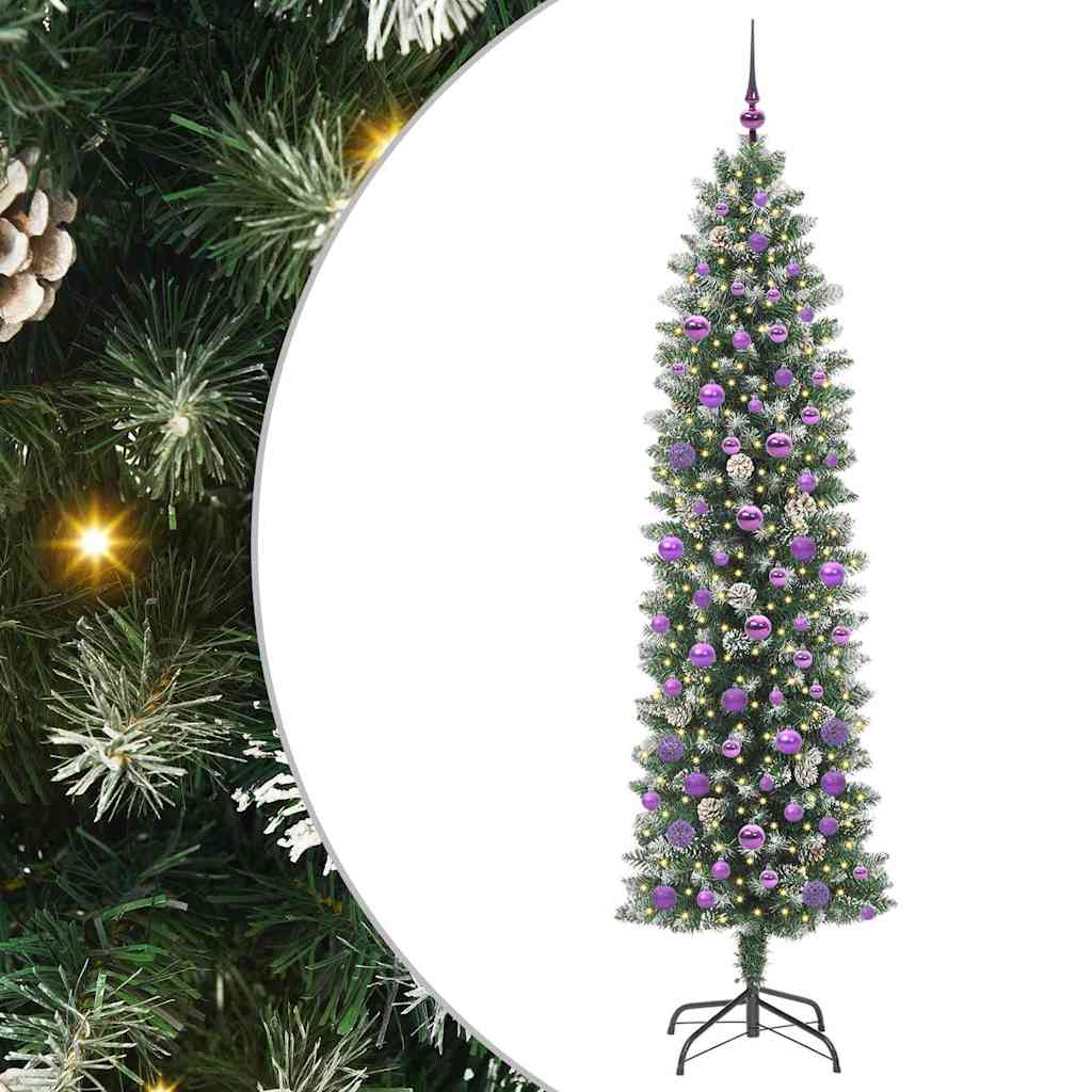Umjetno vitko božićno drvce Zelena i bijela 210 cm