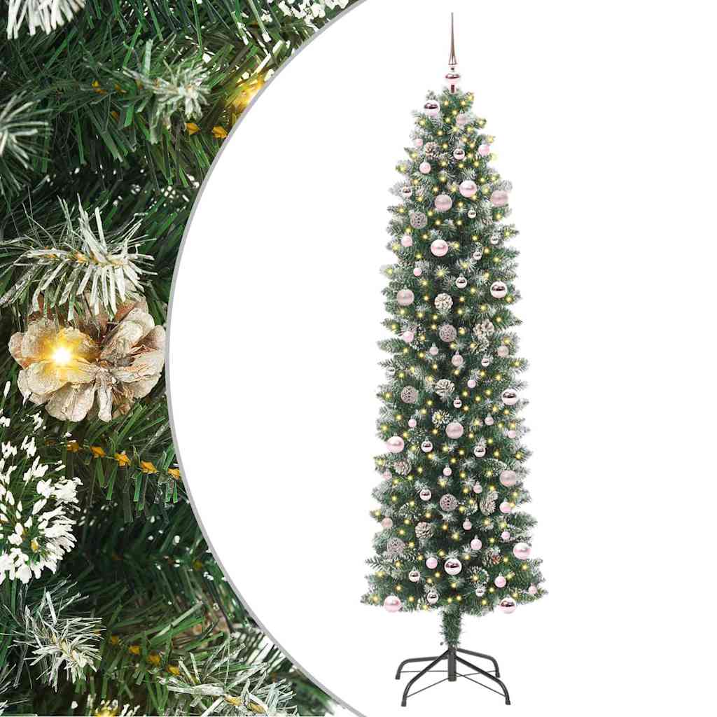 Umjetno vitko božićno drvce s stalakom Zelena i bijela 240 cm