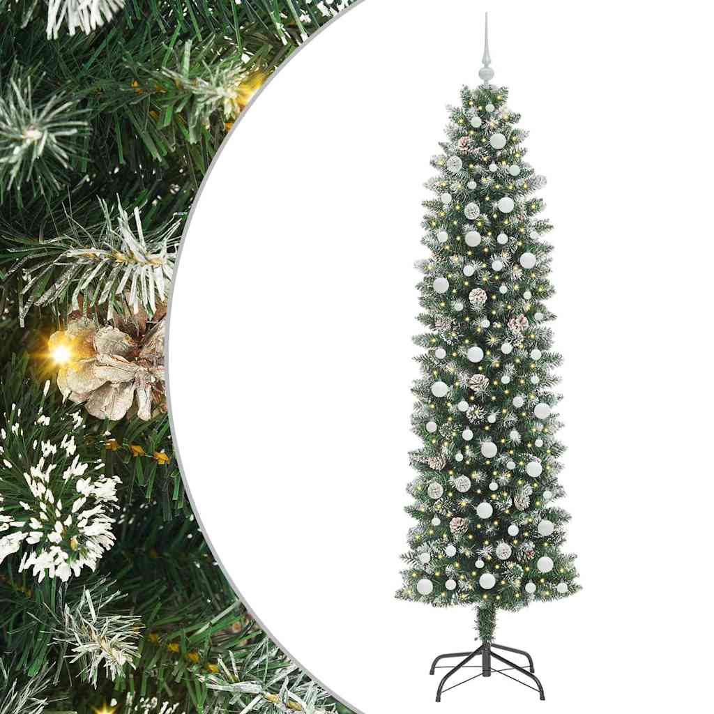 Umjetno vitko božićno drvce s stalakom Zelena i bijela 240 cm