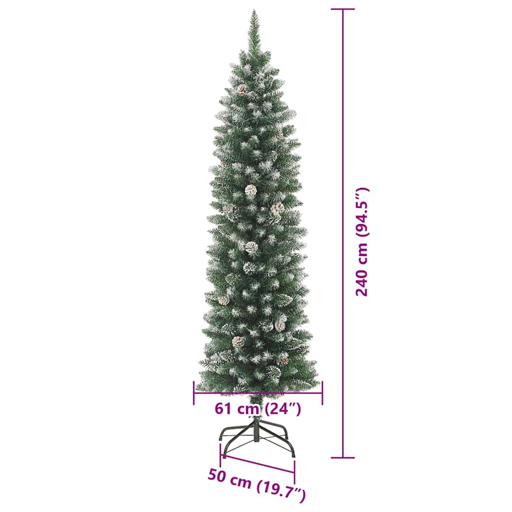Umjetno vitko božićno drvce s stalakom Zelena i bijela 240 cm