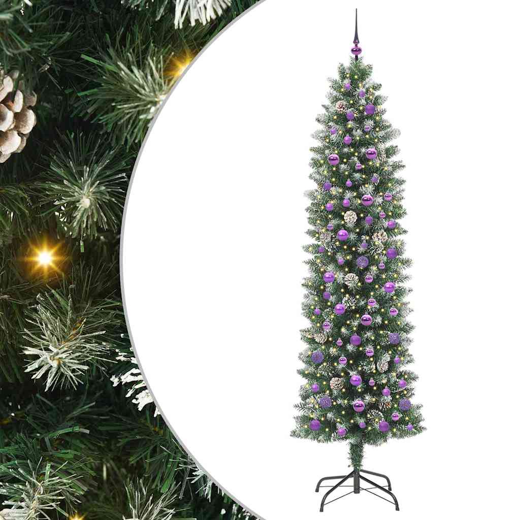 Umjetno vitko božićno drvce s stalakom Zelena i bijela 240 cm