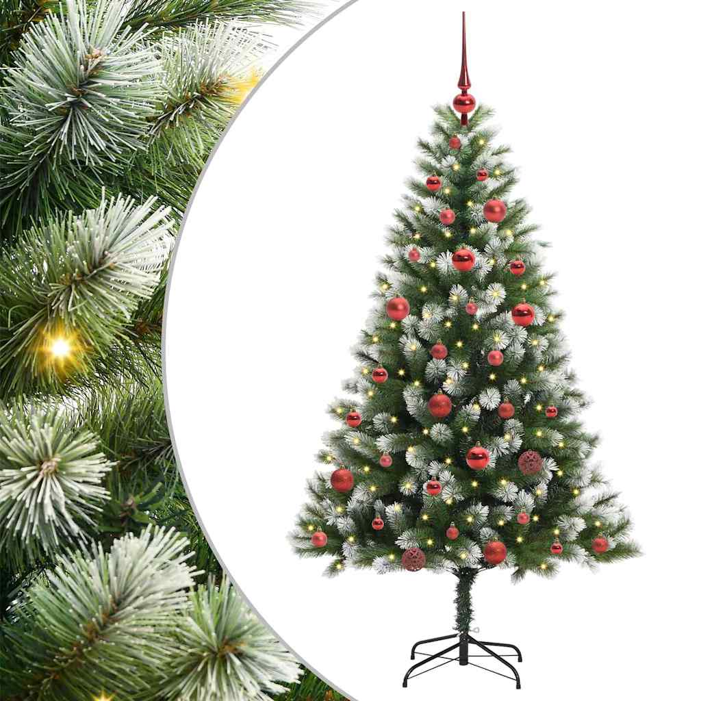 Umjetna jelka s pantenom i pahuljicama Zelena i bijela 150 cm